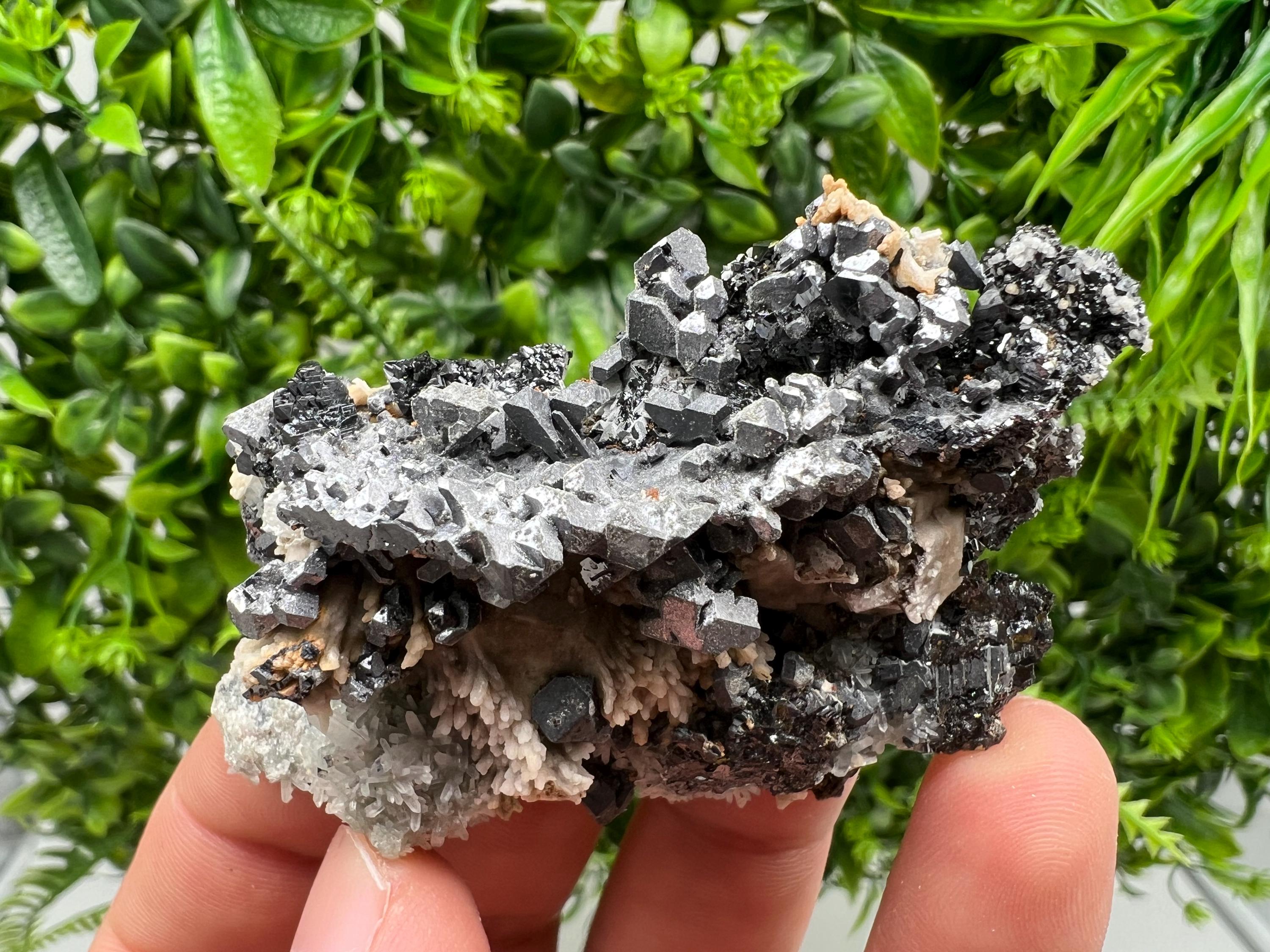 Natural Galena Cluster with Siderite and Quartz, Bulgaria Mineral Specimen