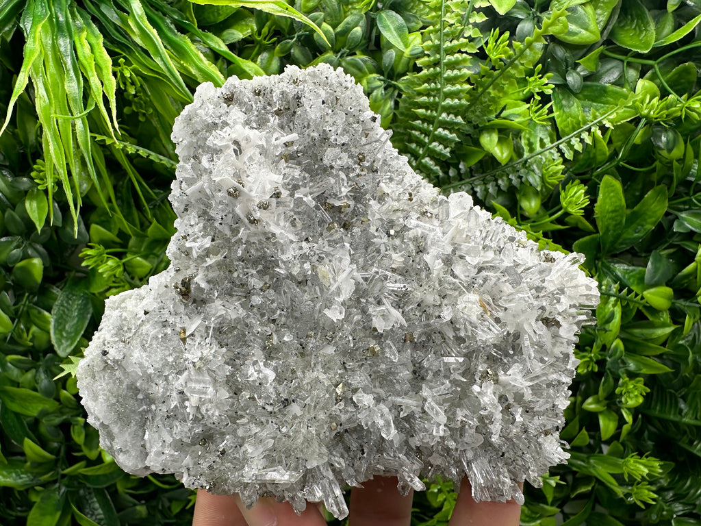 Calcite Pyrite on Quartz Crystal, Borieva Bulgaria Mineral Specimen