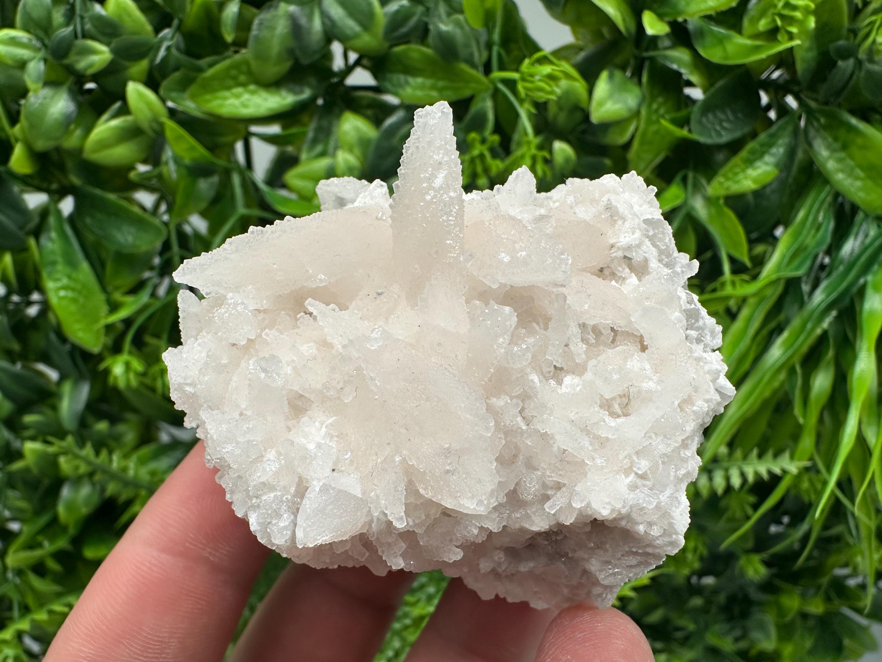 Calcite on Green Quartz: Djurcovo Mine, Bulgaria
