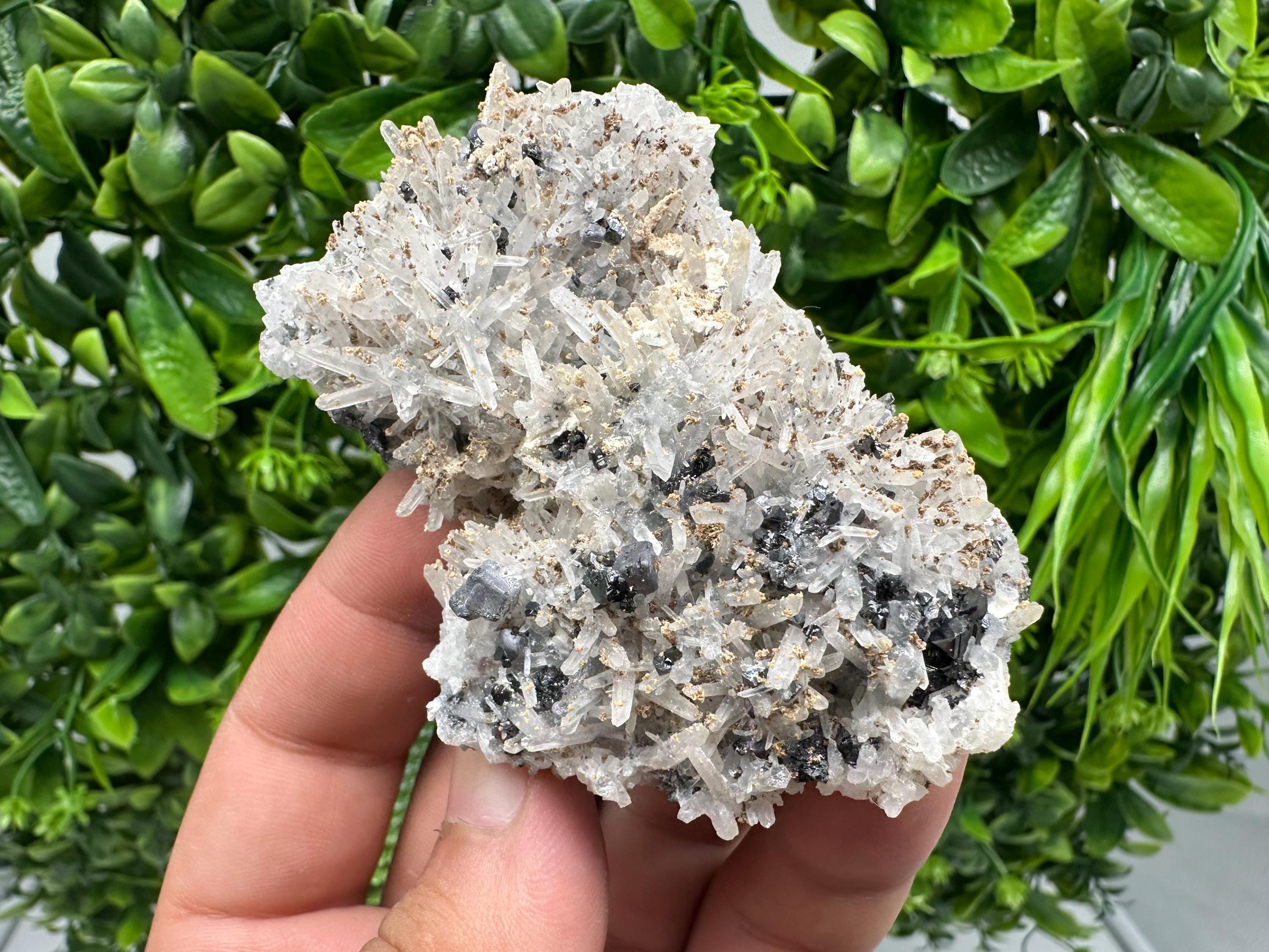 Wonderful Calcite,Sphalerite,Galena on Needle Quartz from Borieva mine,Madan,Bulgaria,natural,collectible mineral specimen,home decor stone