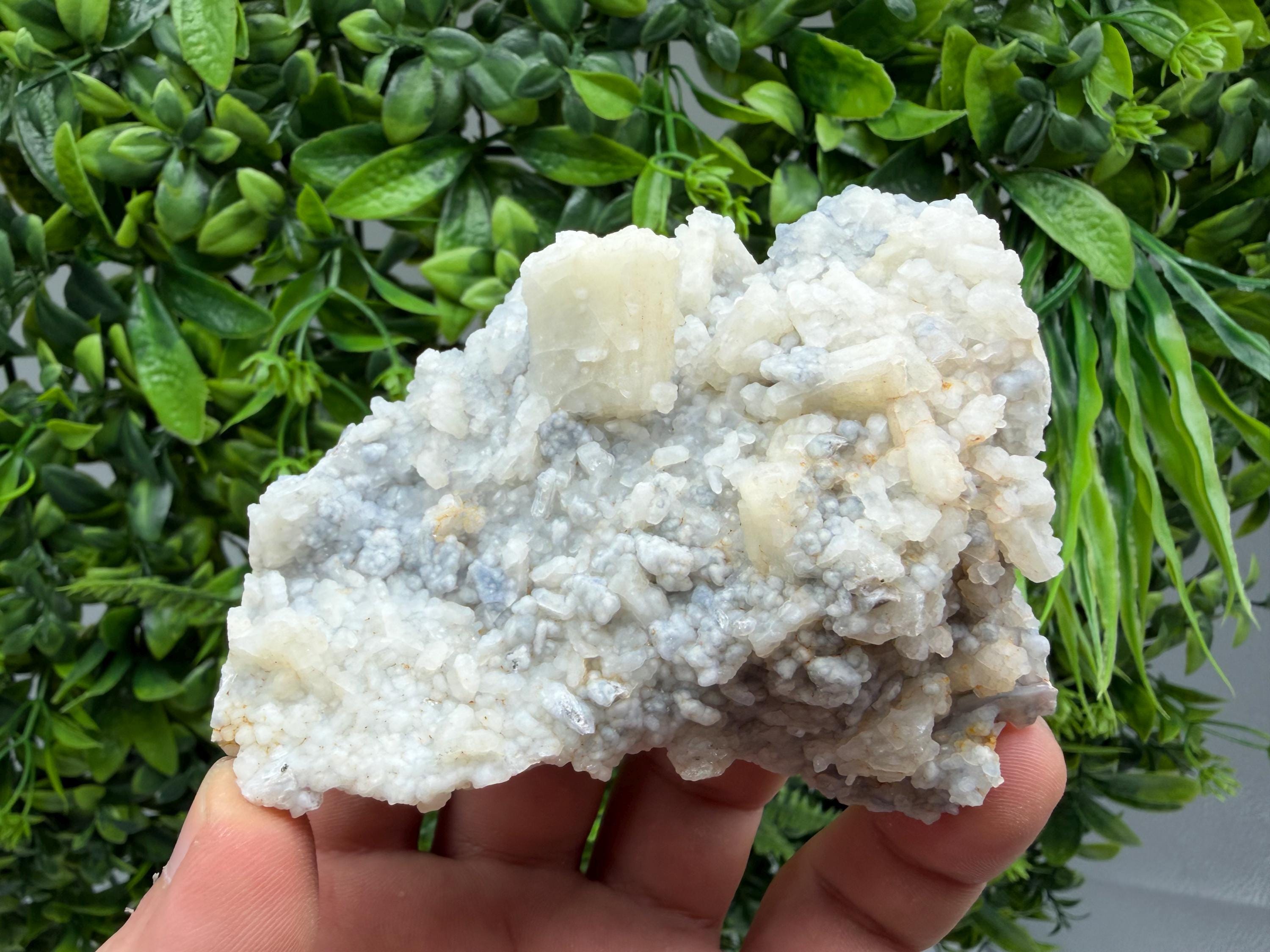 Rare Fluorescent Calcite after Barite on Chalcedony - Androvo Mine, Bulgaria