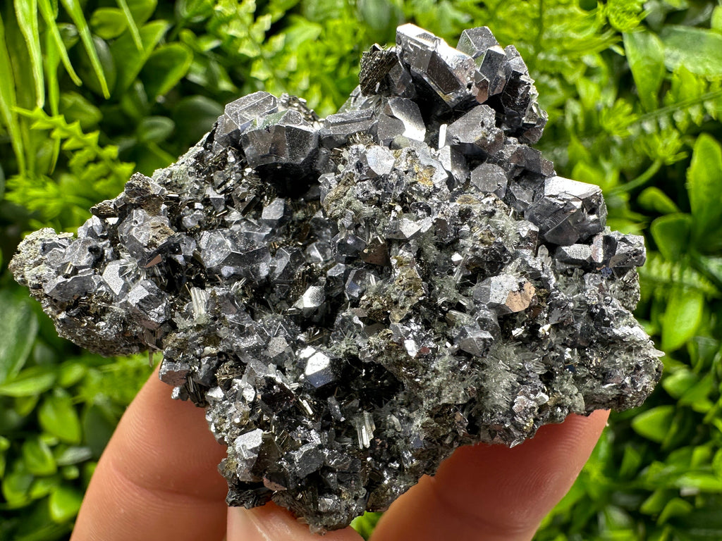 Skeletal Galena on Needle Quartz, Borieva Mine, Bulgaria