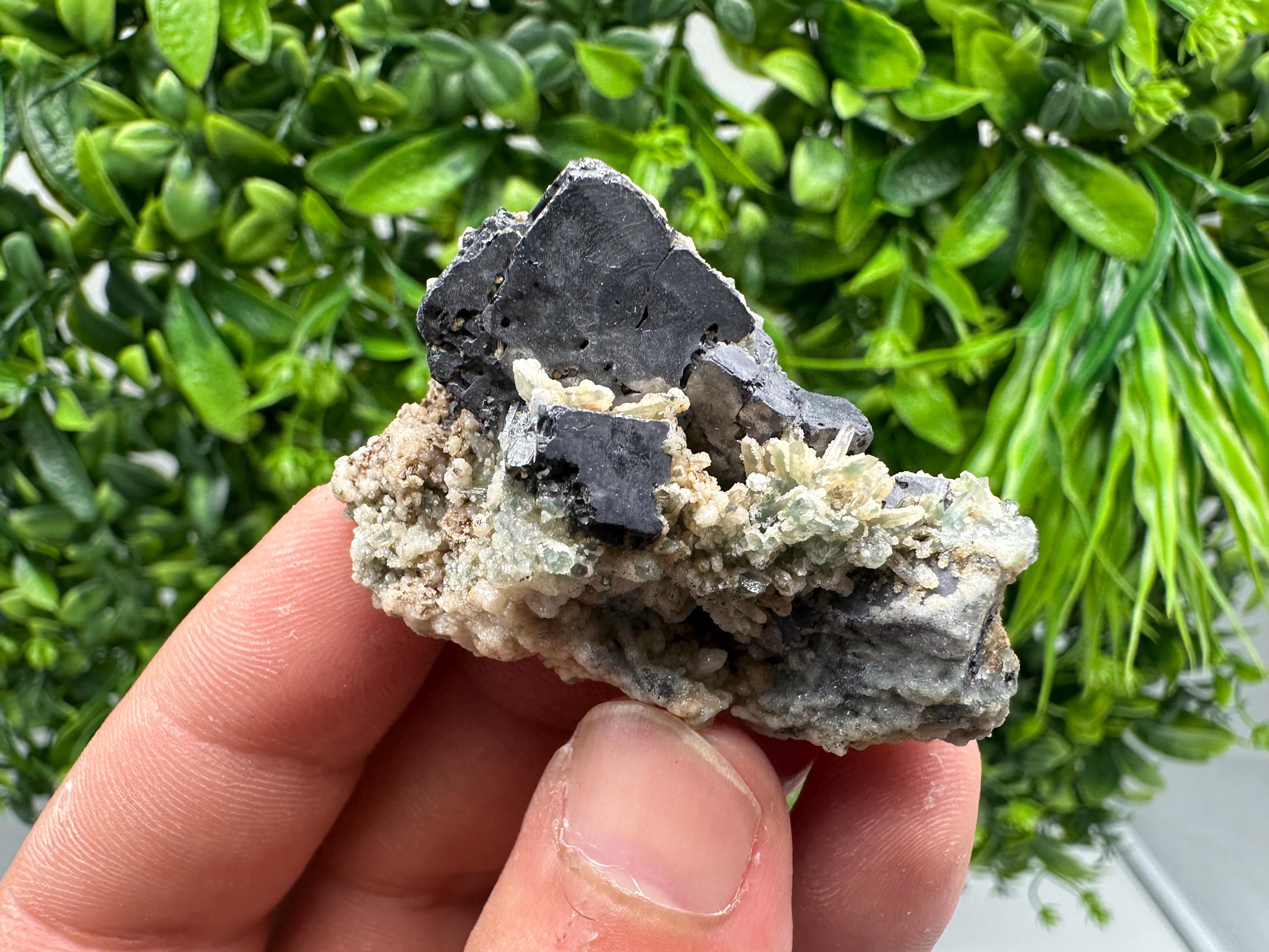 Galena on Quartz with Calcite, Borieva Mine, Bulgaria