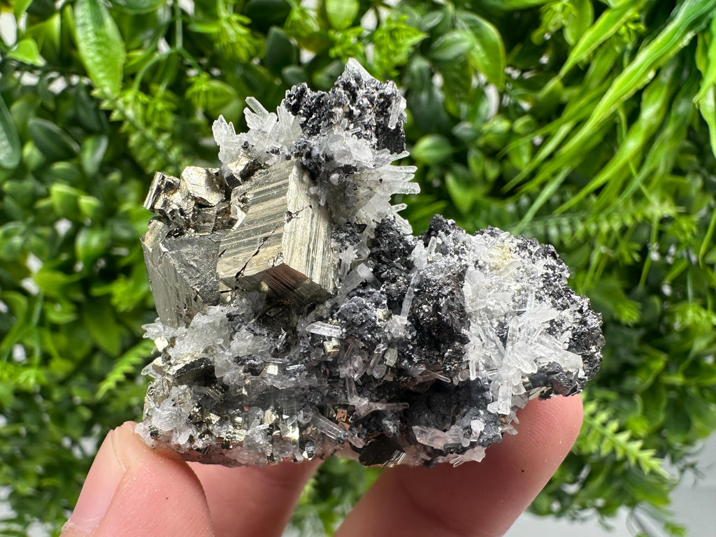 Pyrite on Quartz, Calcite Mineral Specimen, Bulgaria