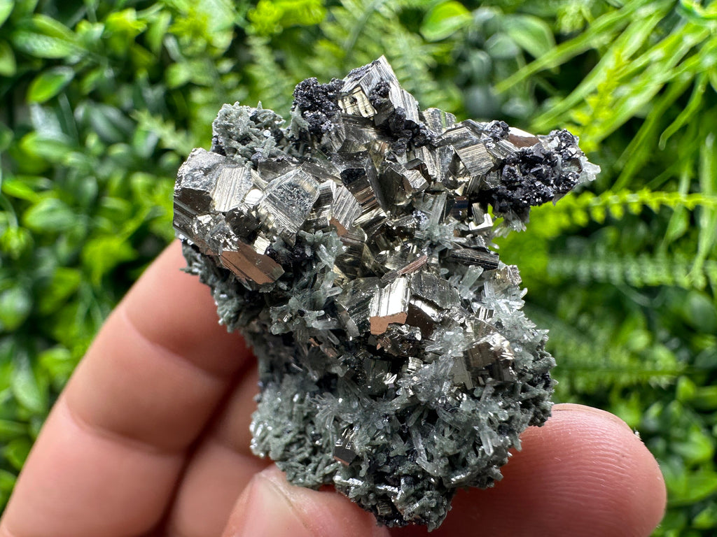 Crystallized Pyrite on Green Quartz: Borieva Mine, Bulgaria