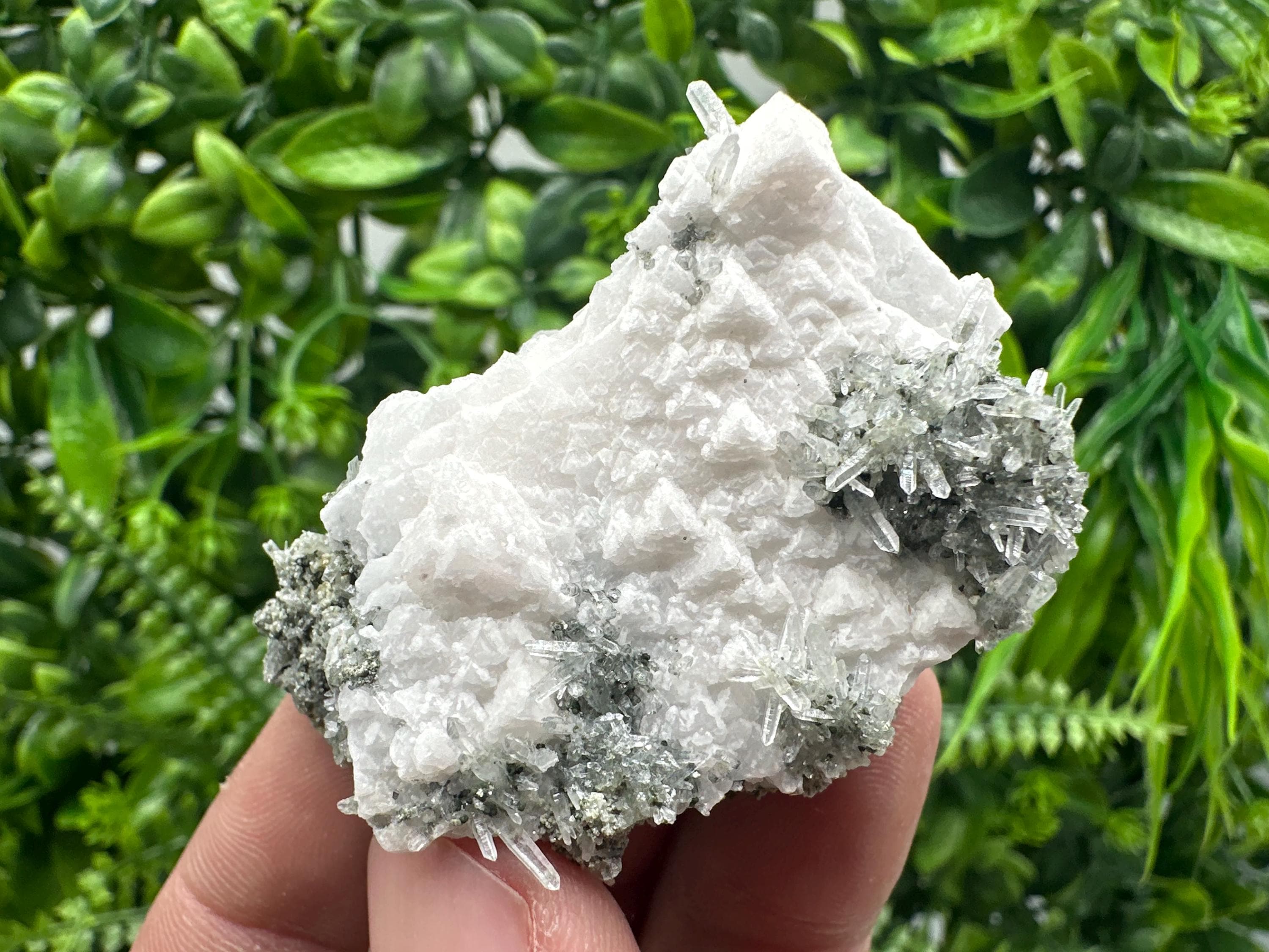 Quartz Crystal on Calcite, Chlorite Matrix Mineral Specimen