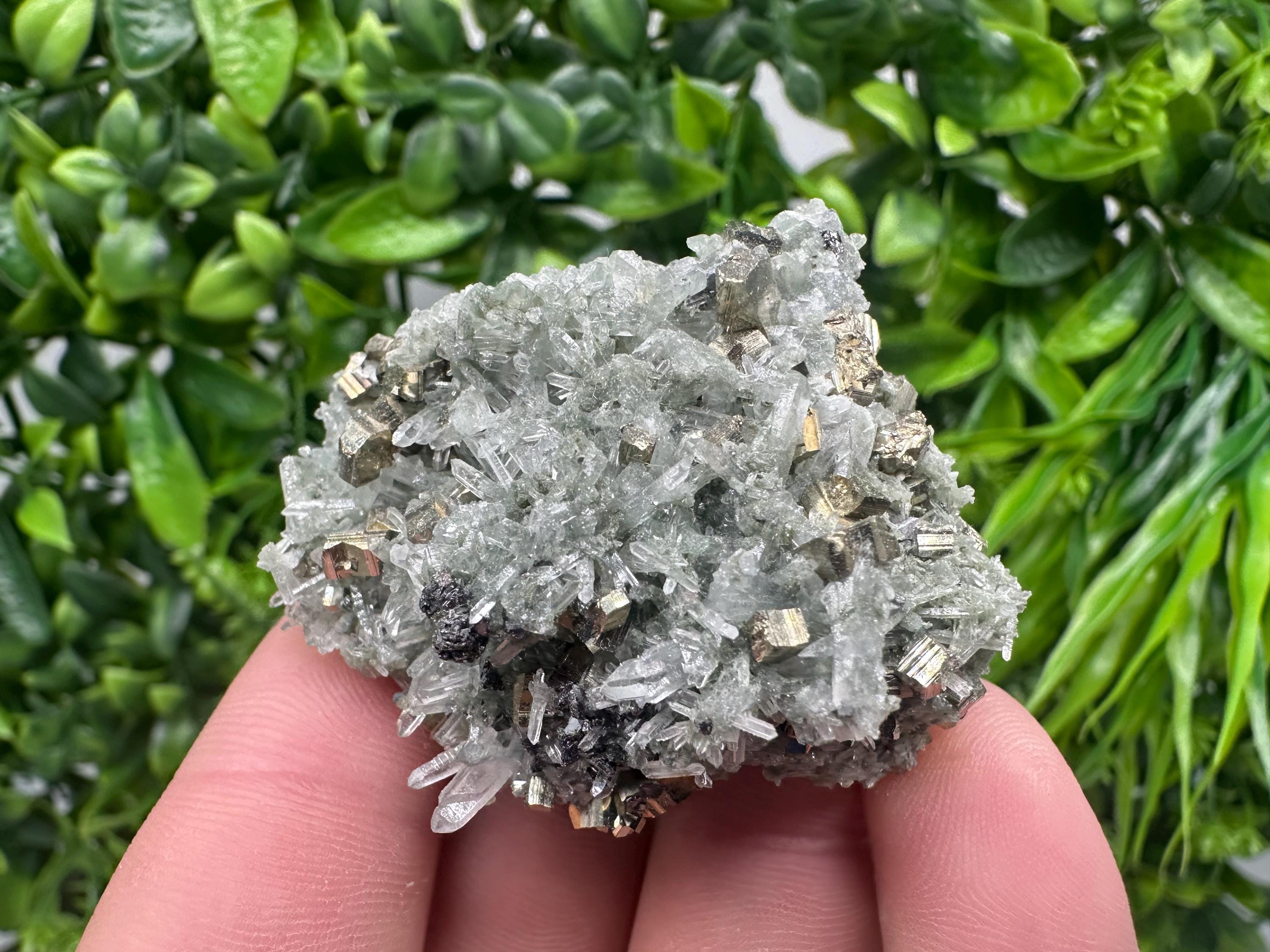 Pyrite on Green Quartz, Bulgaria Mineral Specimen