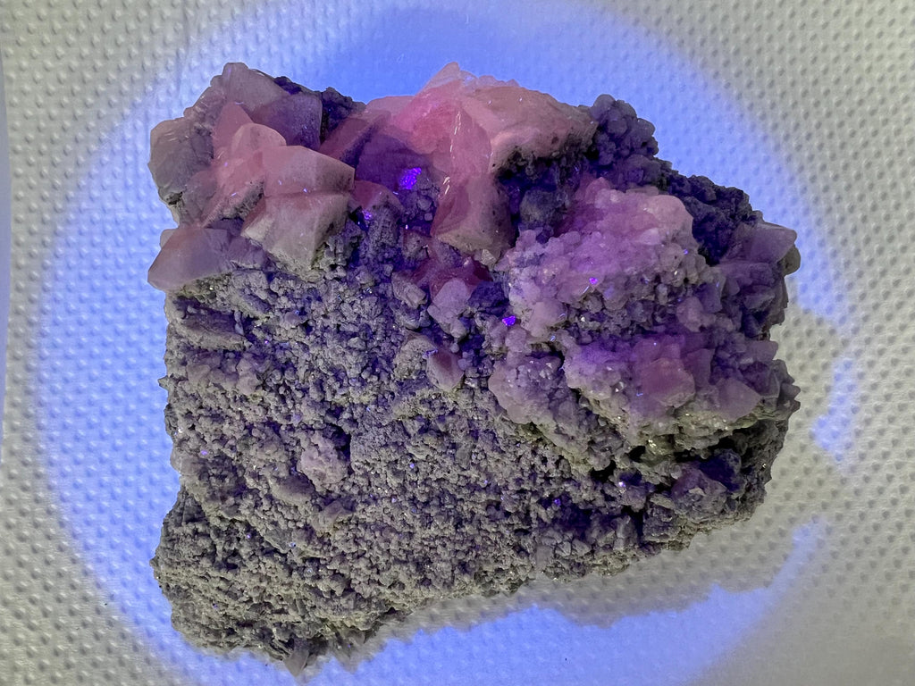 UV Reactive Mangano Calcite Crystal, Androvo Mine Bulgaria