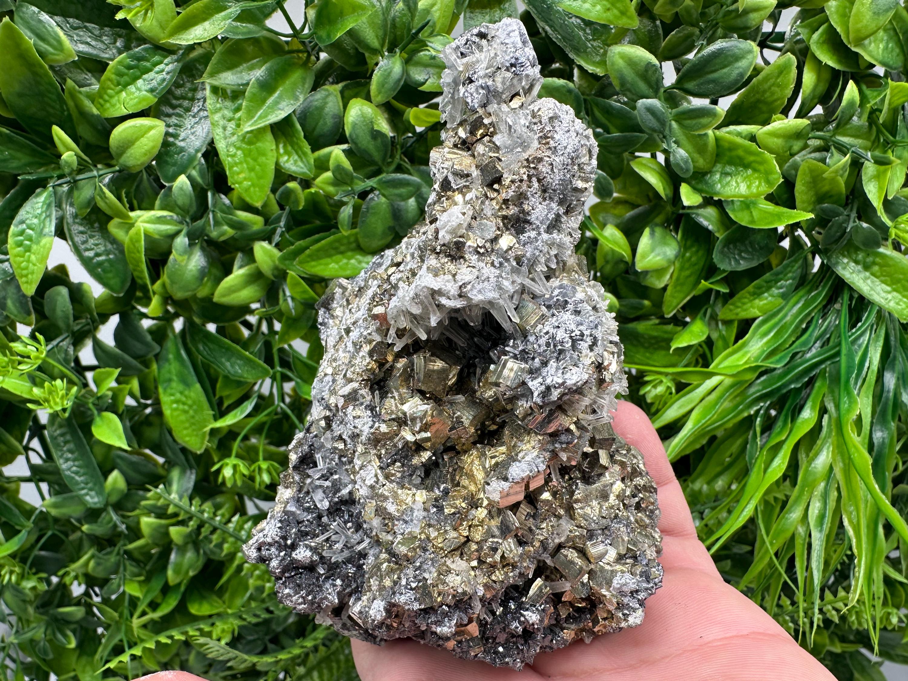 Rainbow Pyrite on Quartz with Oxide, Natural Minerals Decor, Borieva Bulgaria
