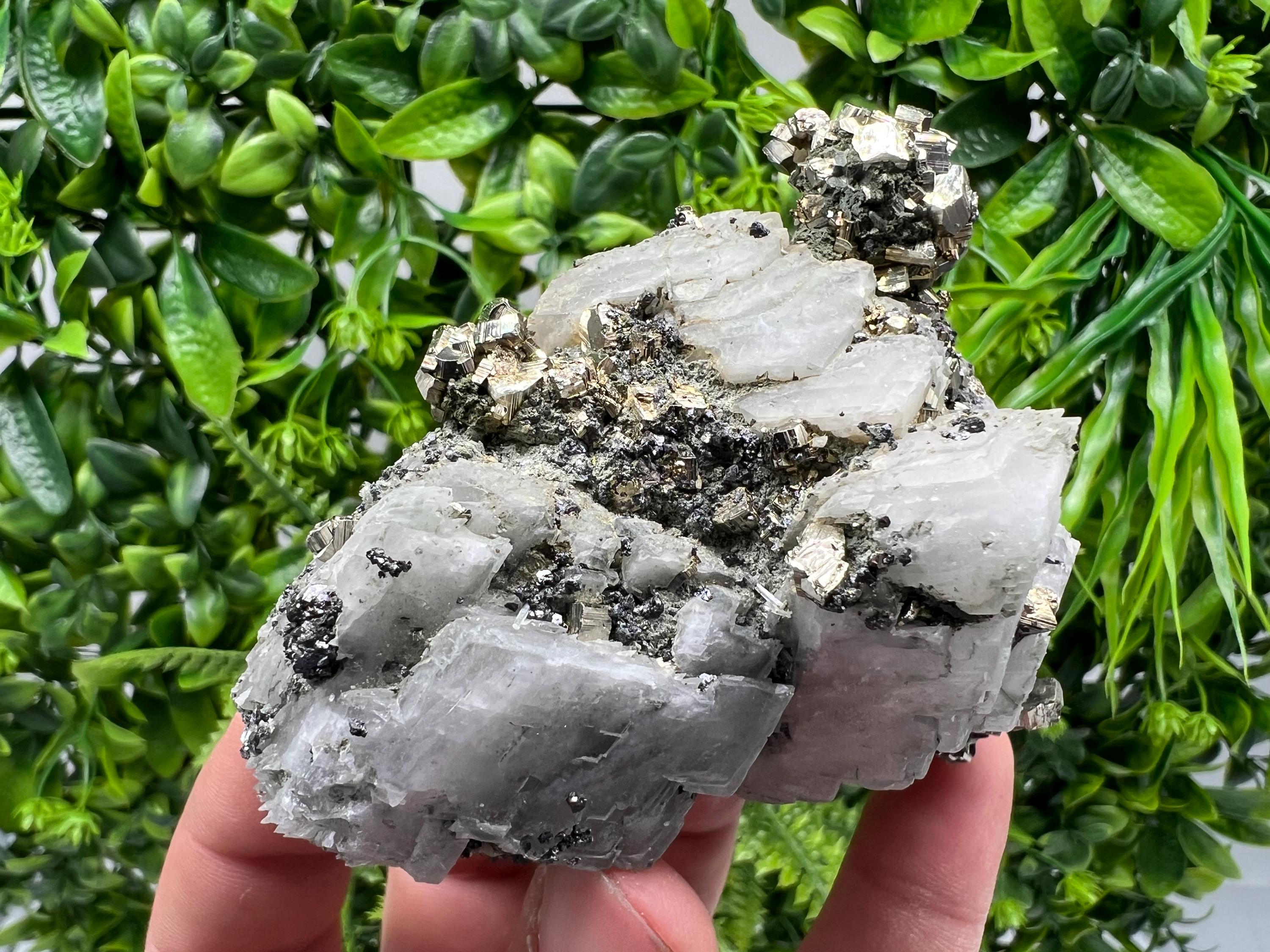 Rare Pyrite on Calcite Specimen, Borieva Mine, Bulgaria