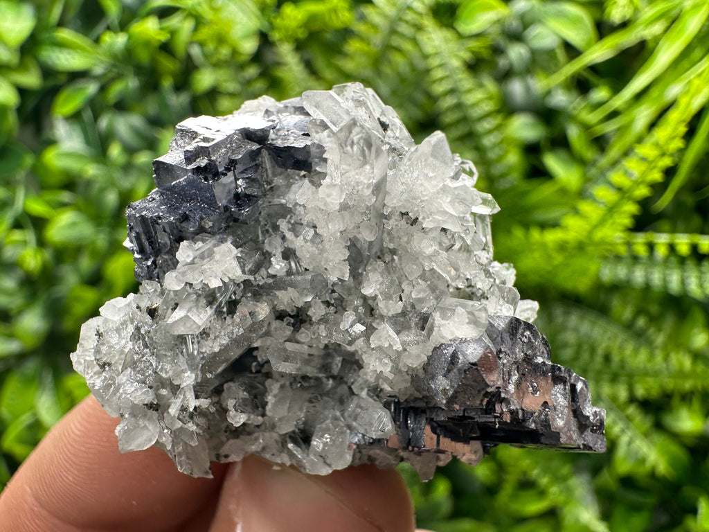 Galena on Quartz with Calcite: Natural Mineral Souvenir