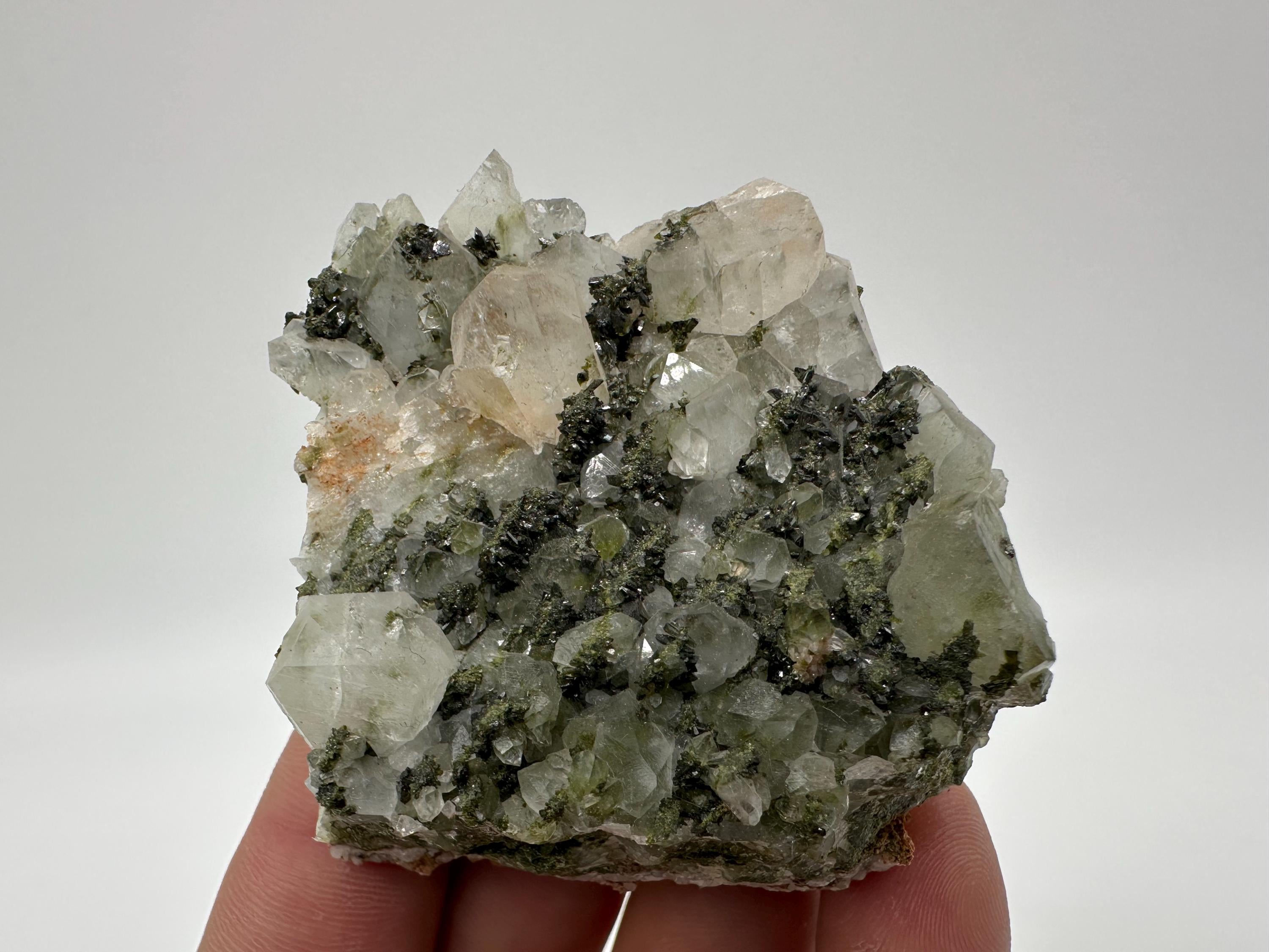 Rare Green Epidote with Quartz Crystals: Eastern Anatolian Mineral Decor