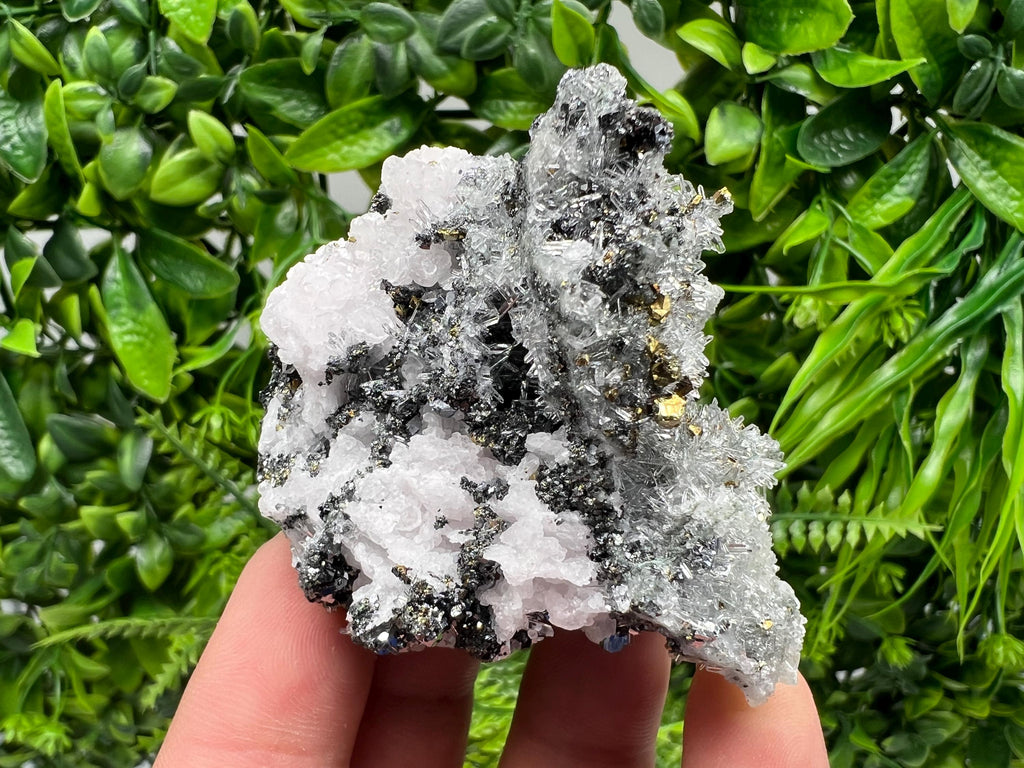 Stunning Cgalcopyrite,Galena,Sphalerite,Calcite,on needle Quartz from Borieva mine,Madan,Bulgaria,natural,collectible mineral specimen,gift
