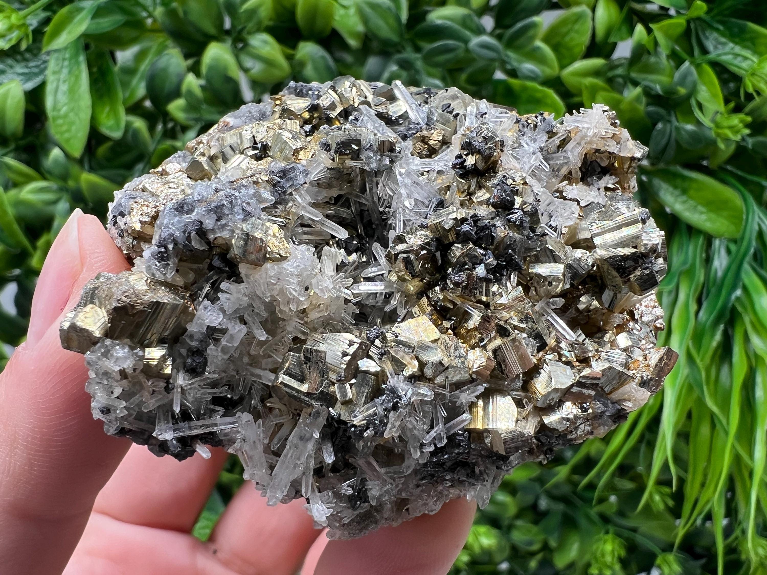 Stunning Pyrite on Quartz,Calcite from Borieva mine,Madan,Bulgaria,natural,collectible mineral specimen,home decor stone,collection crystal