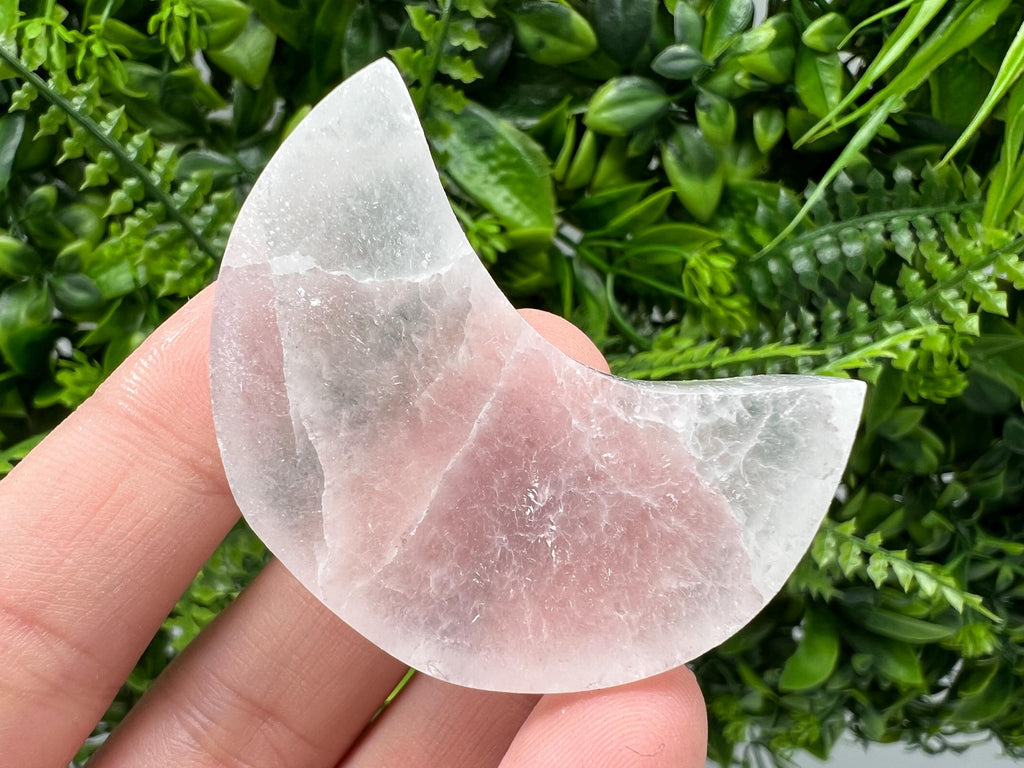 Polished Selenite Moon: Flat Crystal, Strong Energy (5/4cm)