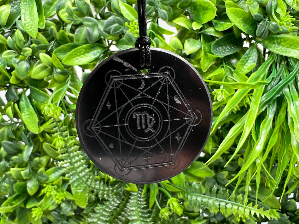 Shungite Virgo Zodiac Pendant Necklace: EMF Protection Healing Stone