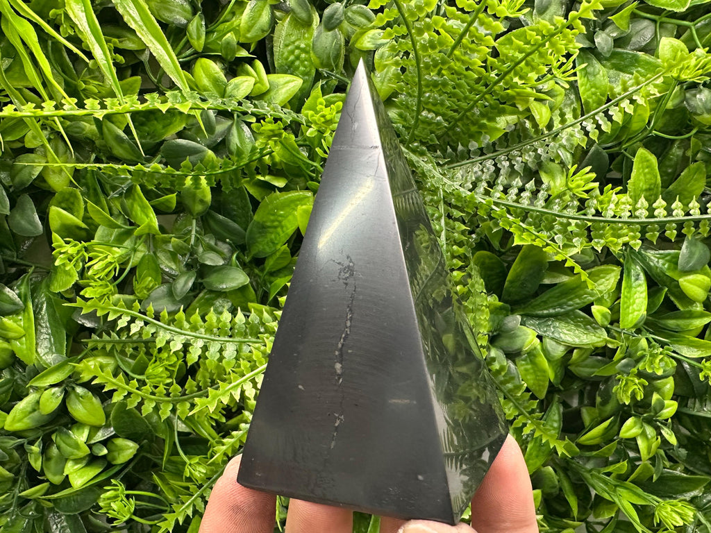 Shungite Crystal Pyramid (10cm): EMF & 5G Protection, Healing Stone