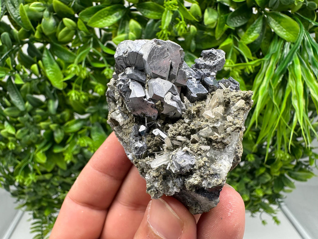 Lovely Galena on Quartz whit Calcite,Pyrite from Borieva mine,Madan,Bulgaria,Natural,Collection minral specimen,crystal,Metaphysical,Geology