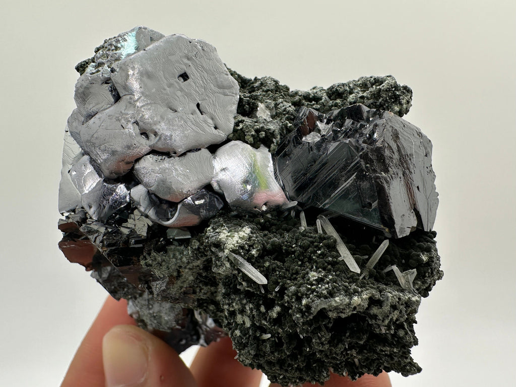 Galena, Calcite, Sphalerite on Quartz with Chlorite: Collection Mineral Decor