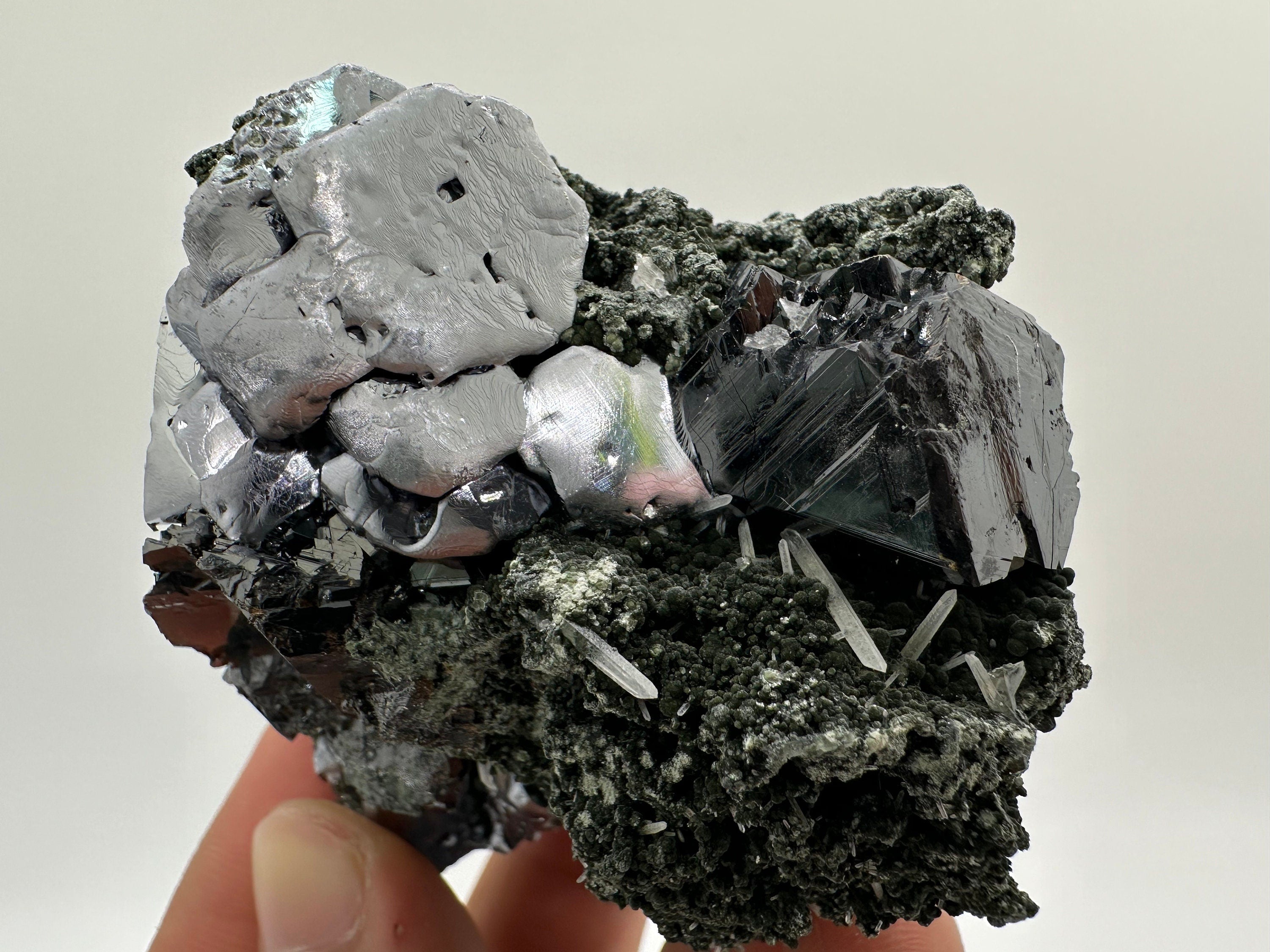 Galena, Calcite, Sphalerite on Quartz with Chlorite: Collection Mineral Decor