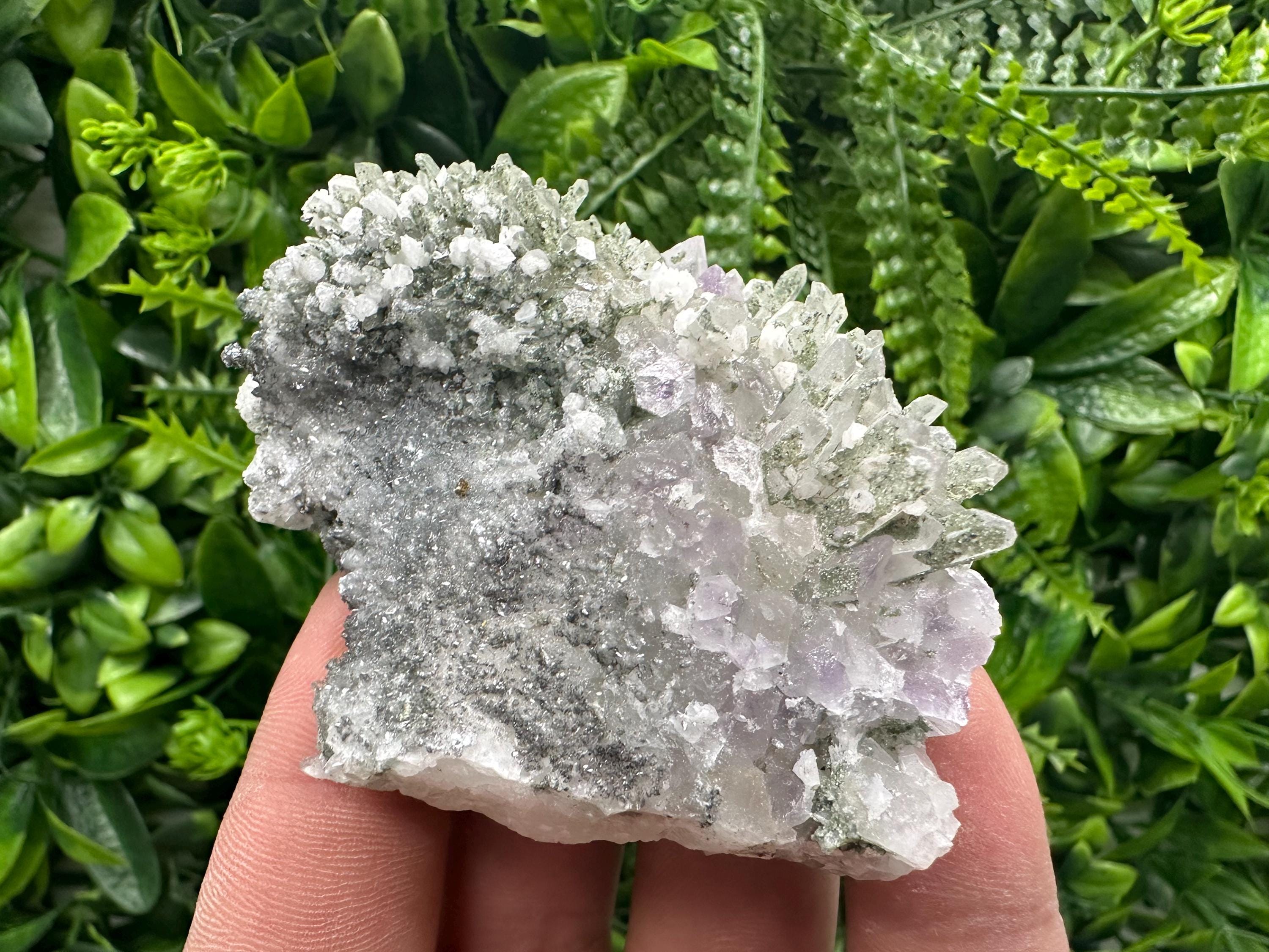 Calcite on Quartz with Amethyst and Chlorite, Rare Mineral Specimen