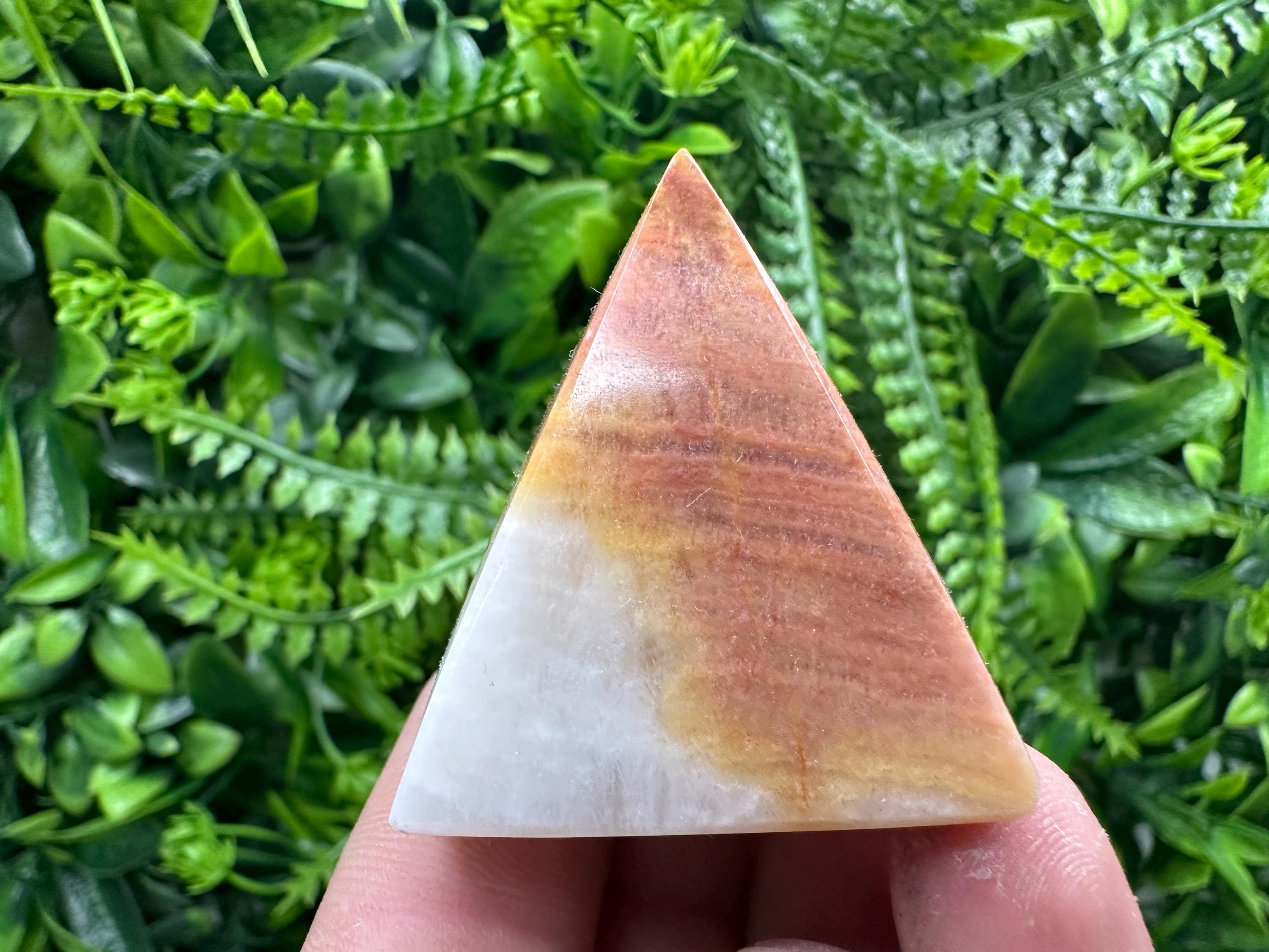 Banded Calcite Onyx Pyramid: Multi Green Marble Healing Crystal (3.5/3.5)
