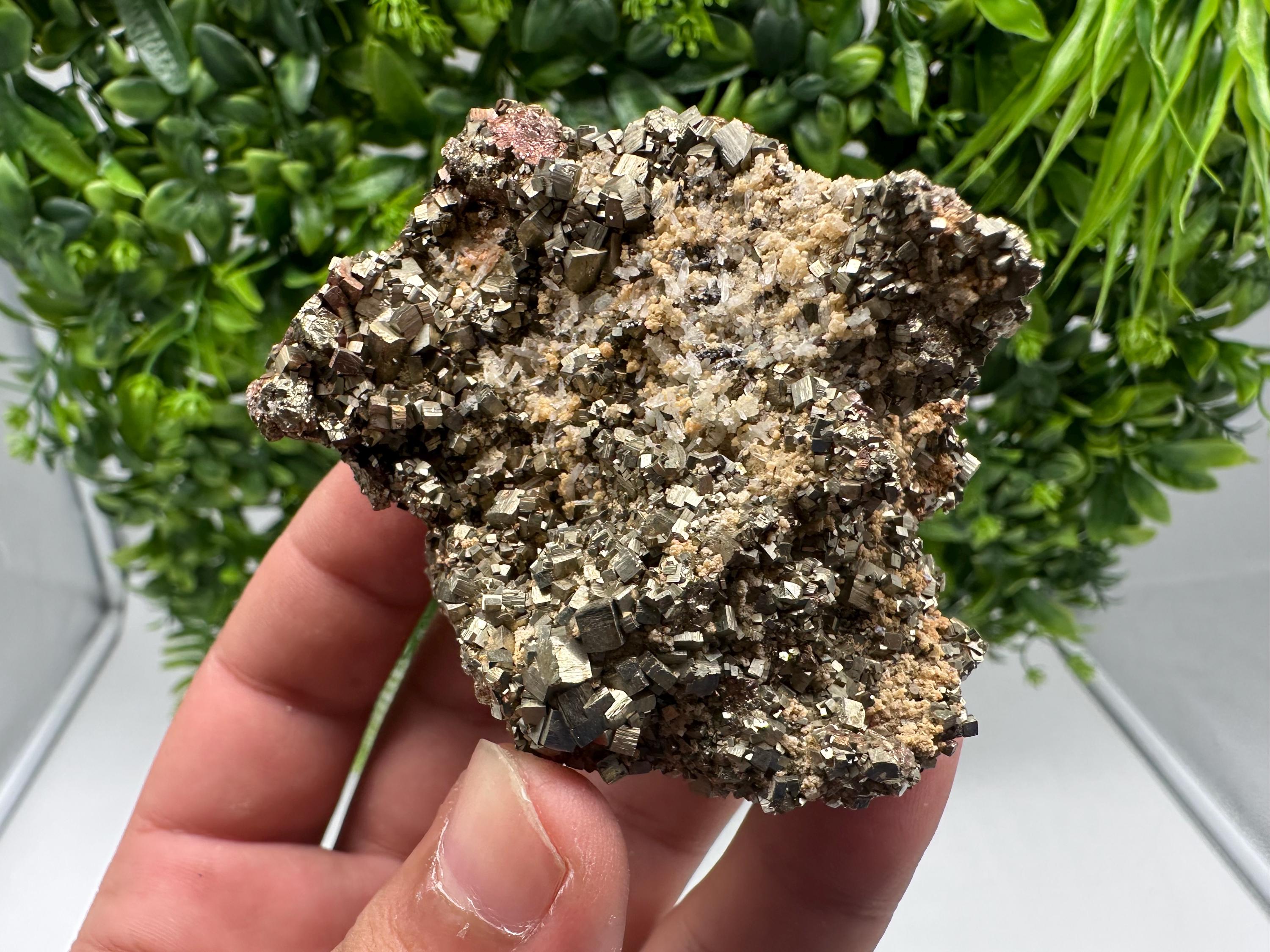 Rainbow Pyrite with Calcite, Natural Crystal Mineral Specimen, Borieva Bulgaria
