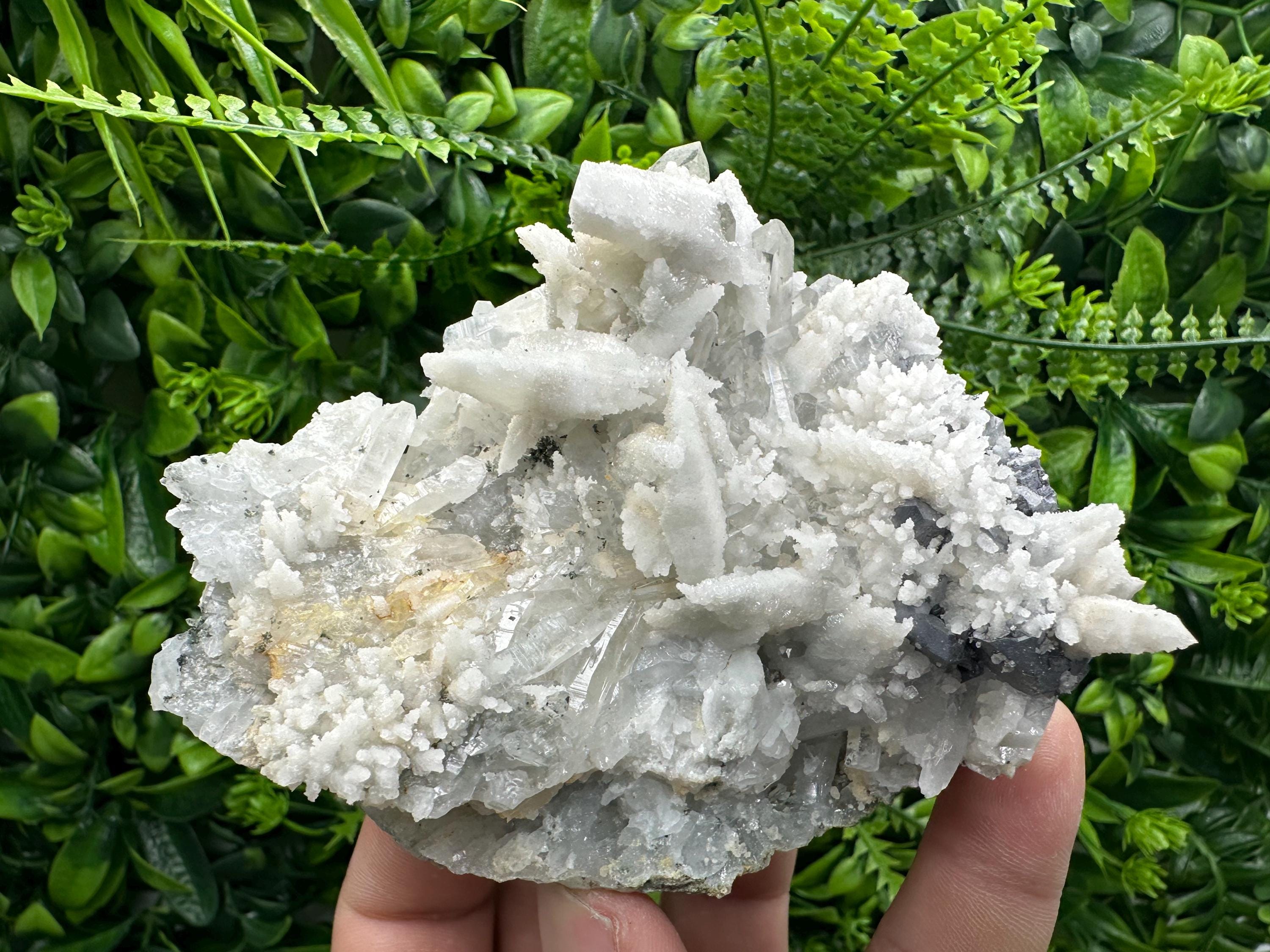 Calcite on Quartz with Galena, Borieva Mine Mineral Specimen