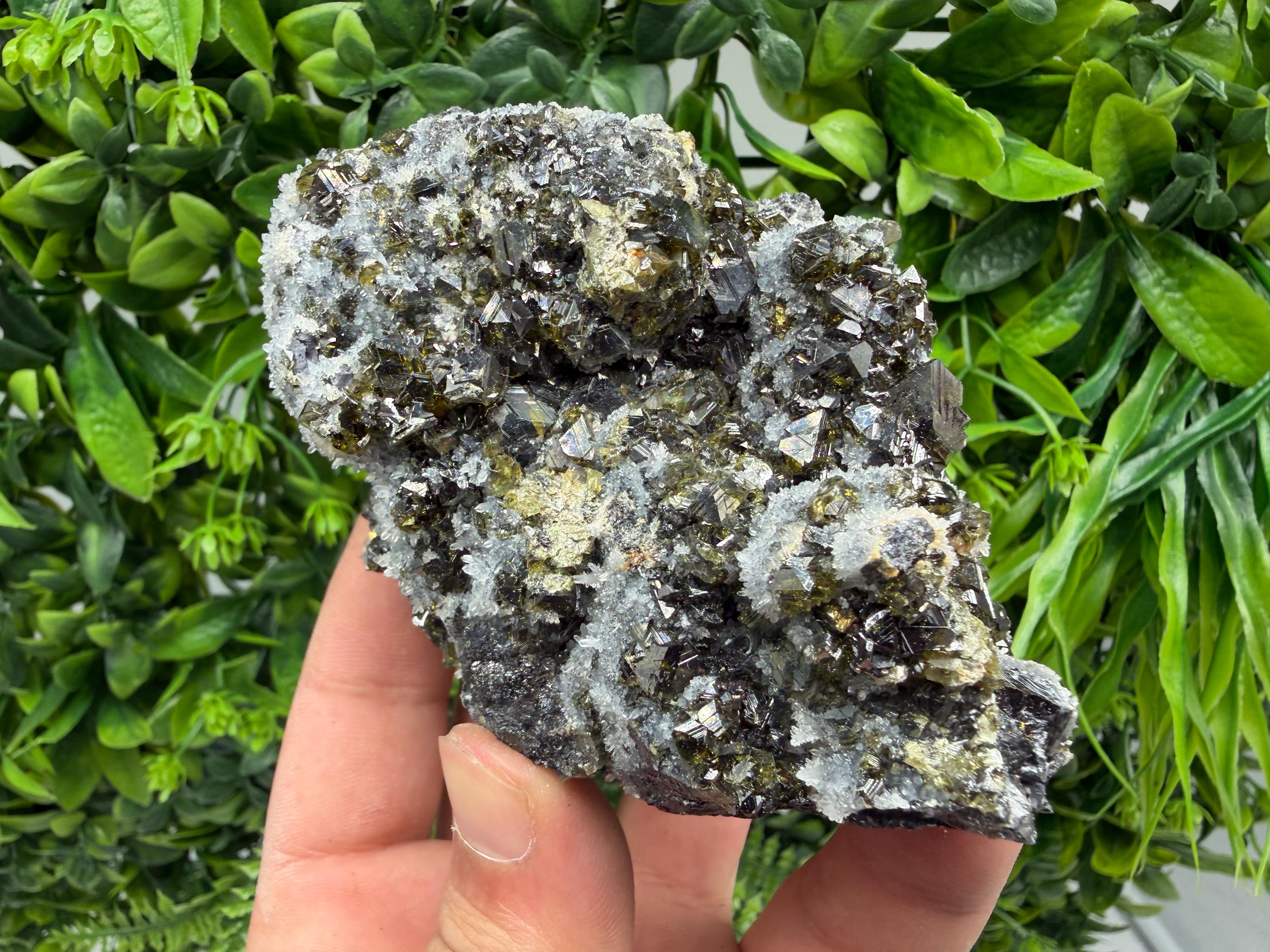 Sphalerite Cleiopfane on Quartz Mineral Specimen, Krushev Dol Mine, Bulgaria Home Decor Stone