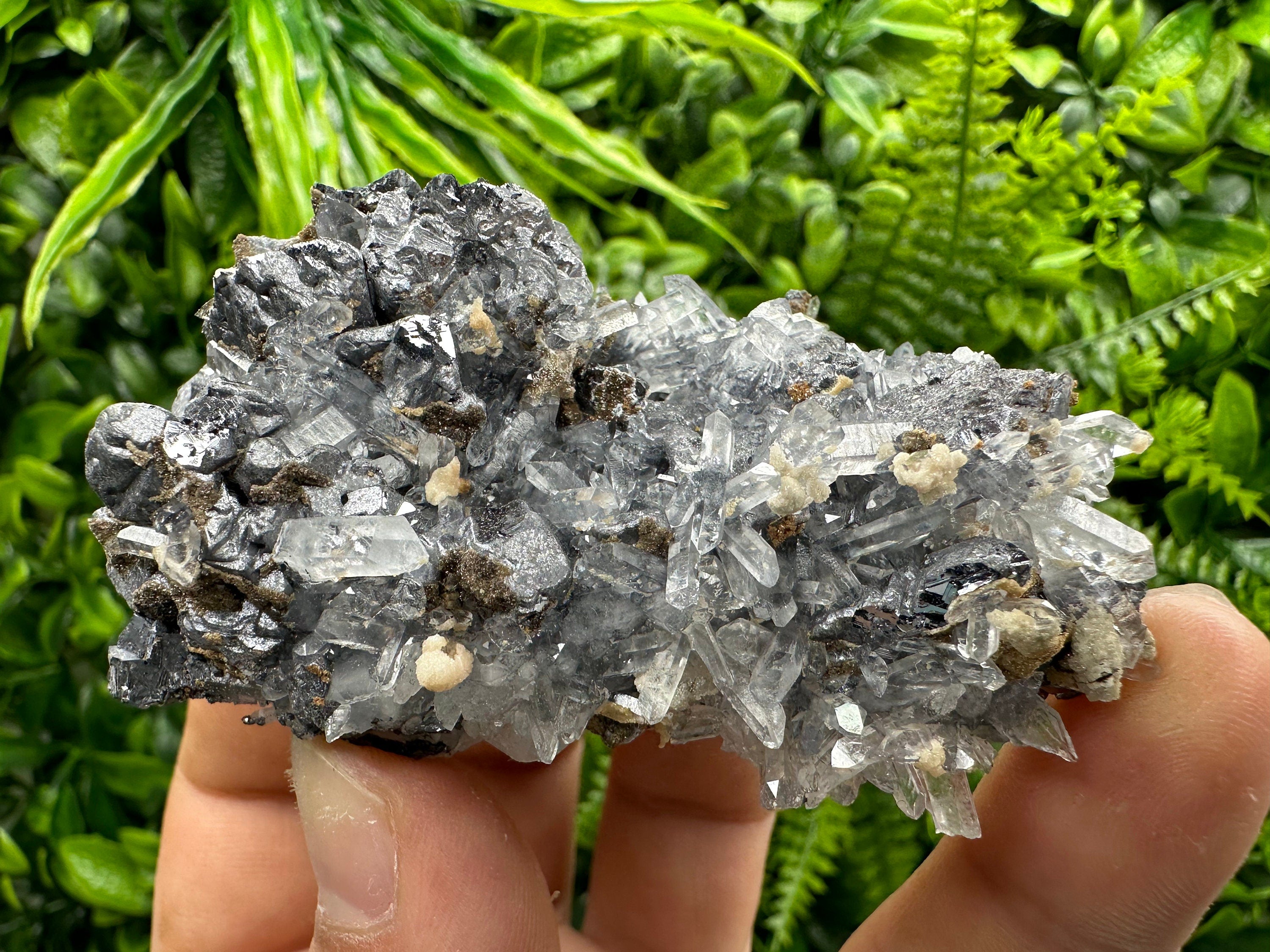 Spinel Galena on Transparent Quartz Mineral Specimen