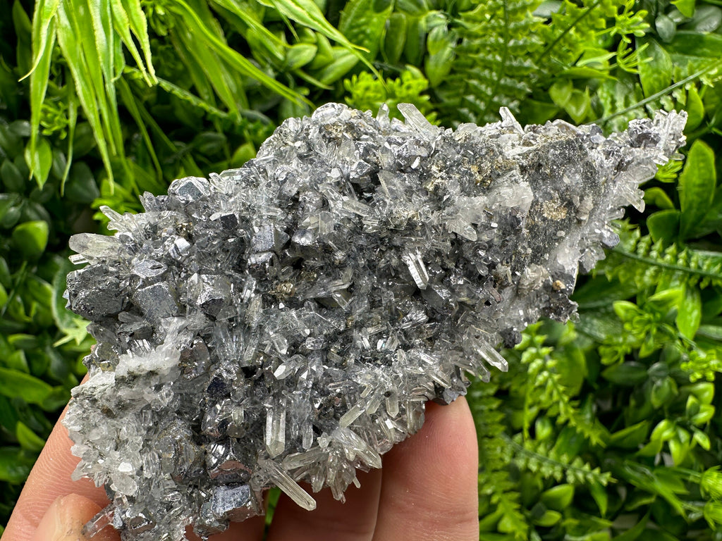 Galena on Quartz with Pyrite: Natural Crystal Home Decor Stone