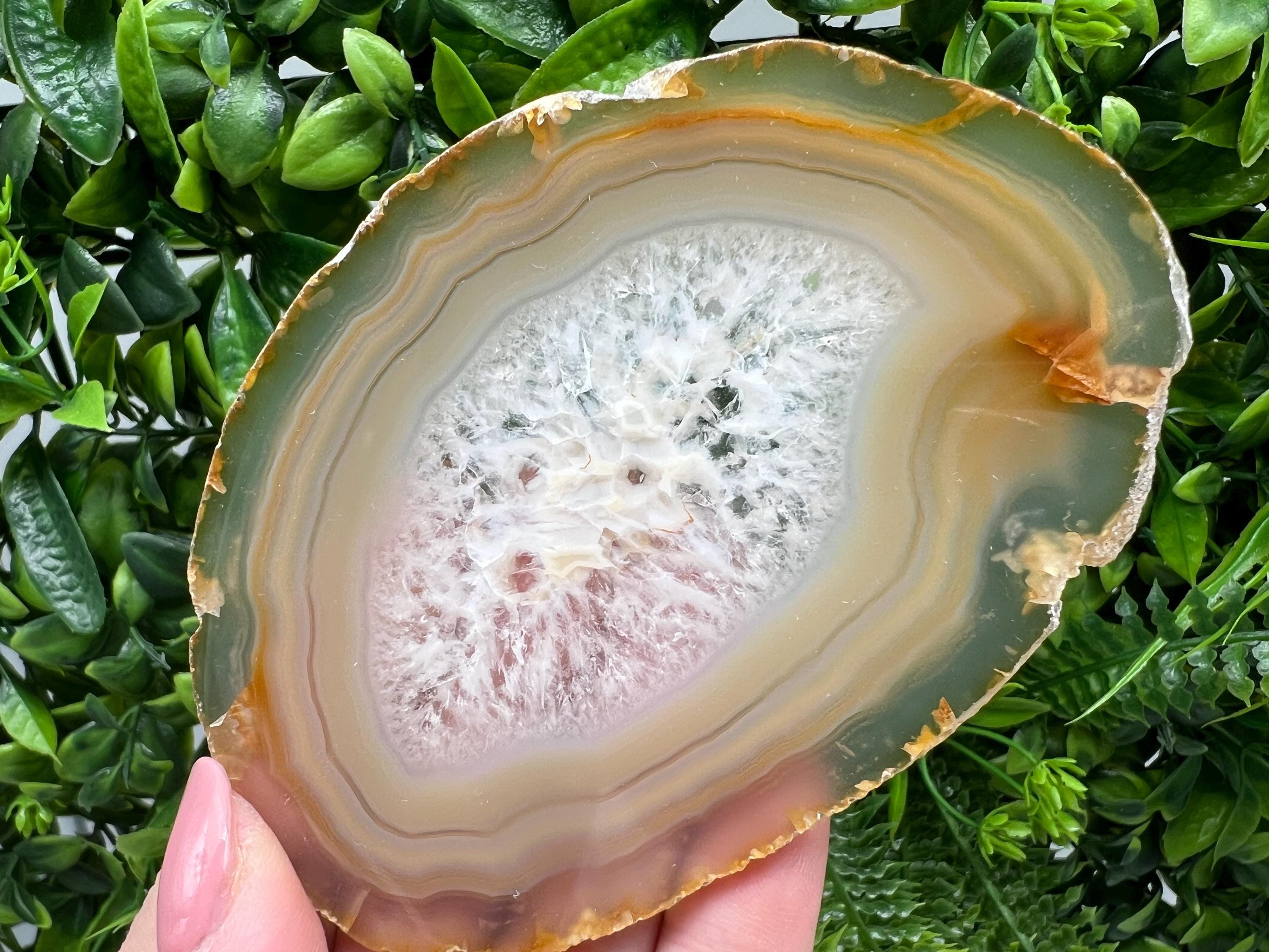 Large Polished Agate Slice: Spiritual Healing Crystal Coaster (11/7.5cm, 68 grams