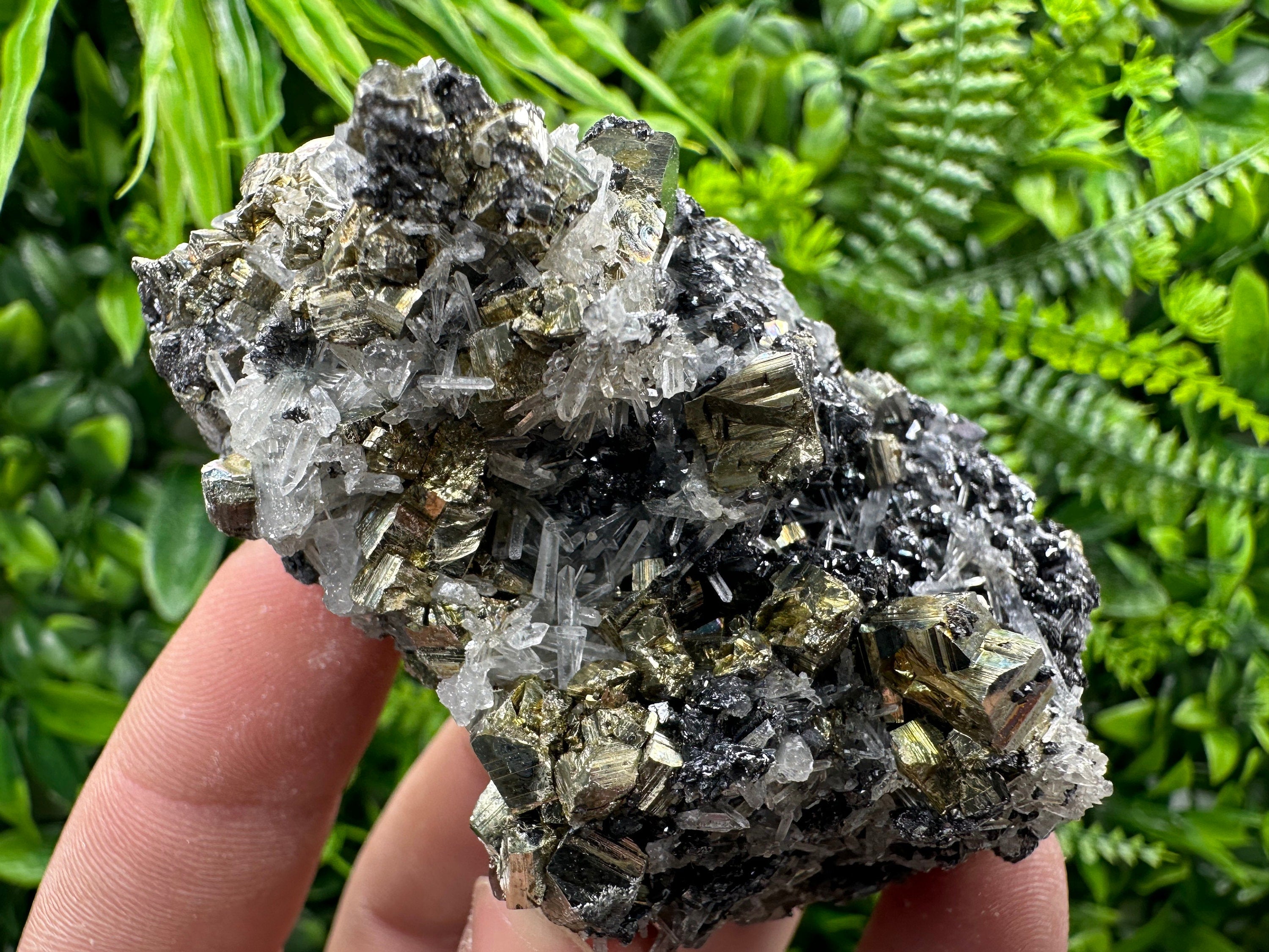 Rainbow Pyrite, Sphalerite and Quartz Mineral Specimen, Borieva Mine