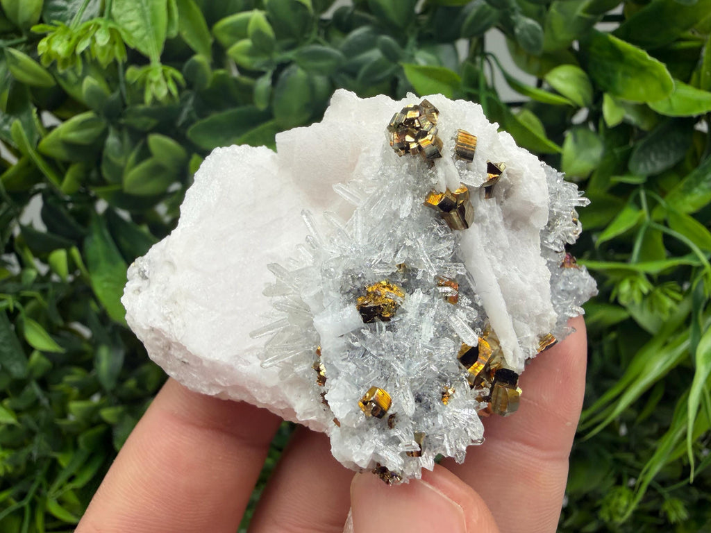 Mangano Calcite on Quartz with Pyrite, Madan Bulgaria Mineral Specimen