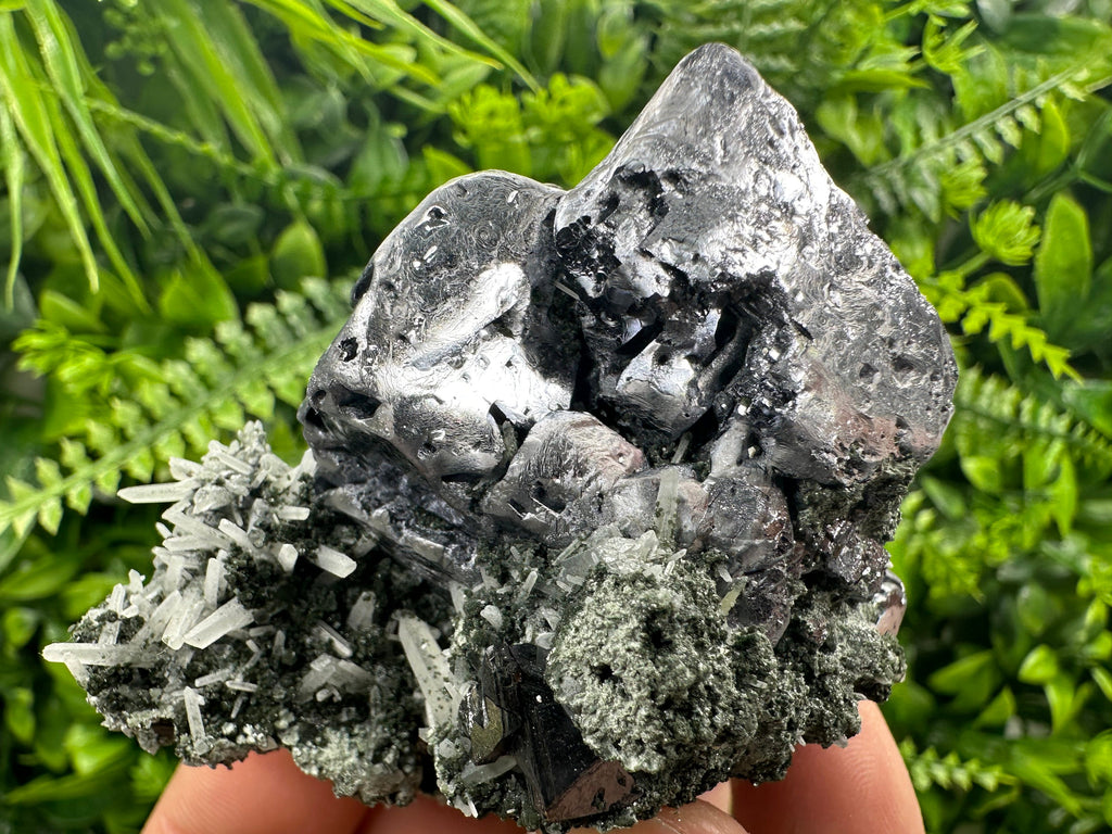 Galena on Sphalerite and Quartz: Borieva Mine Crystal Decor