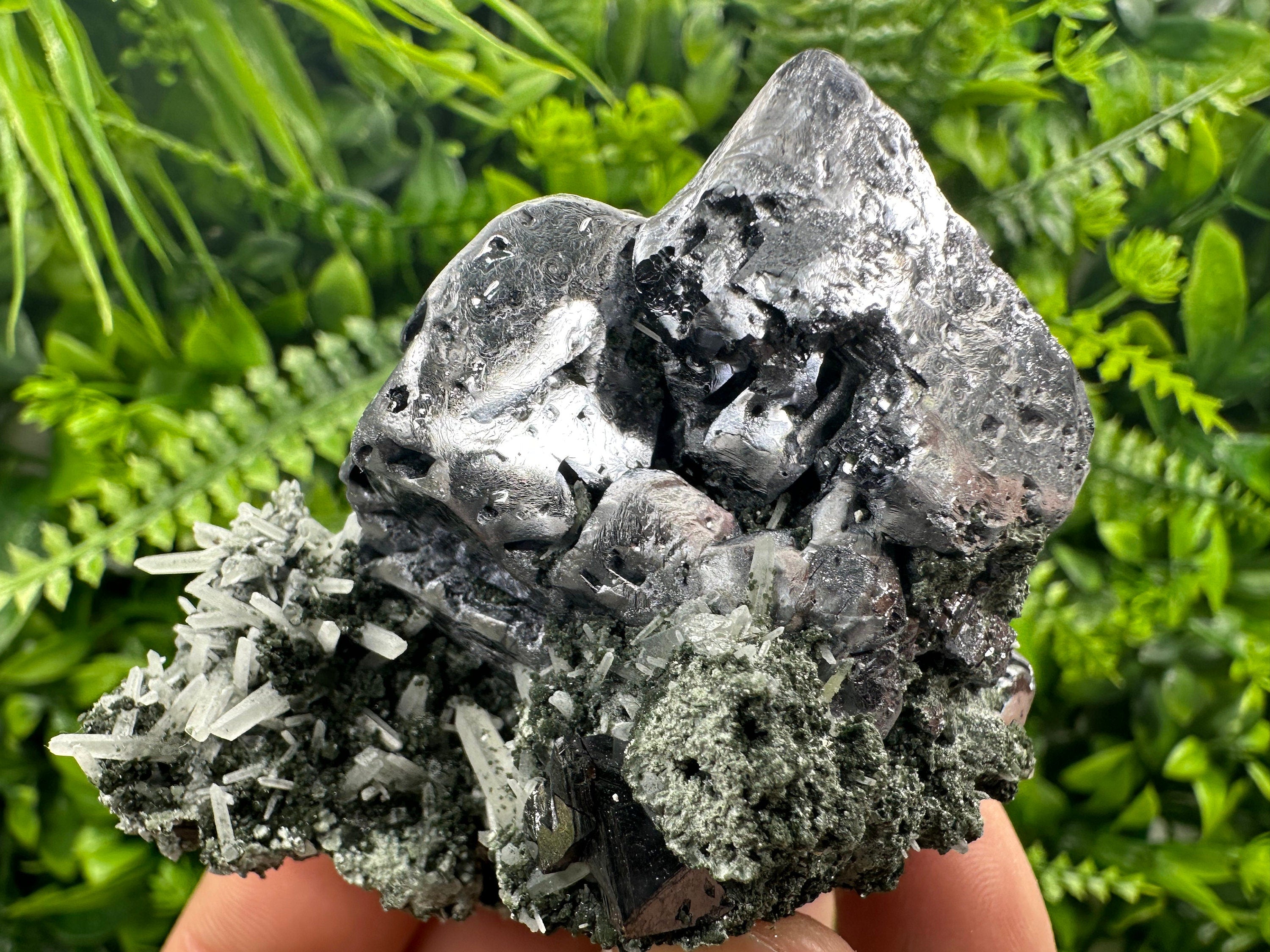 Galena on Sphalerite and Quartz: Borieva Mine Crystal Decor