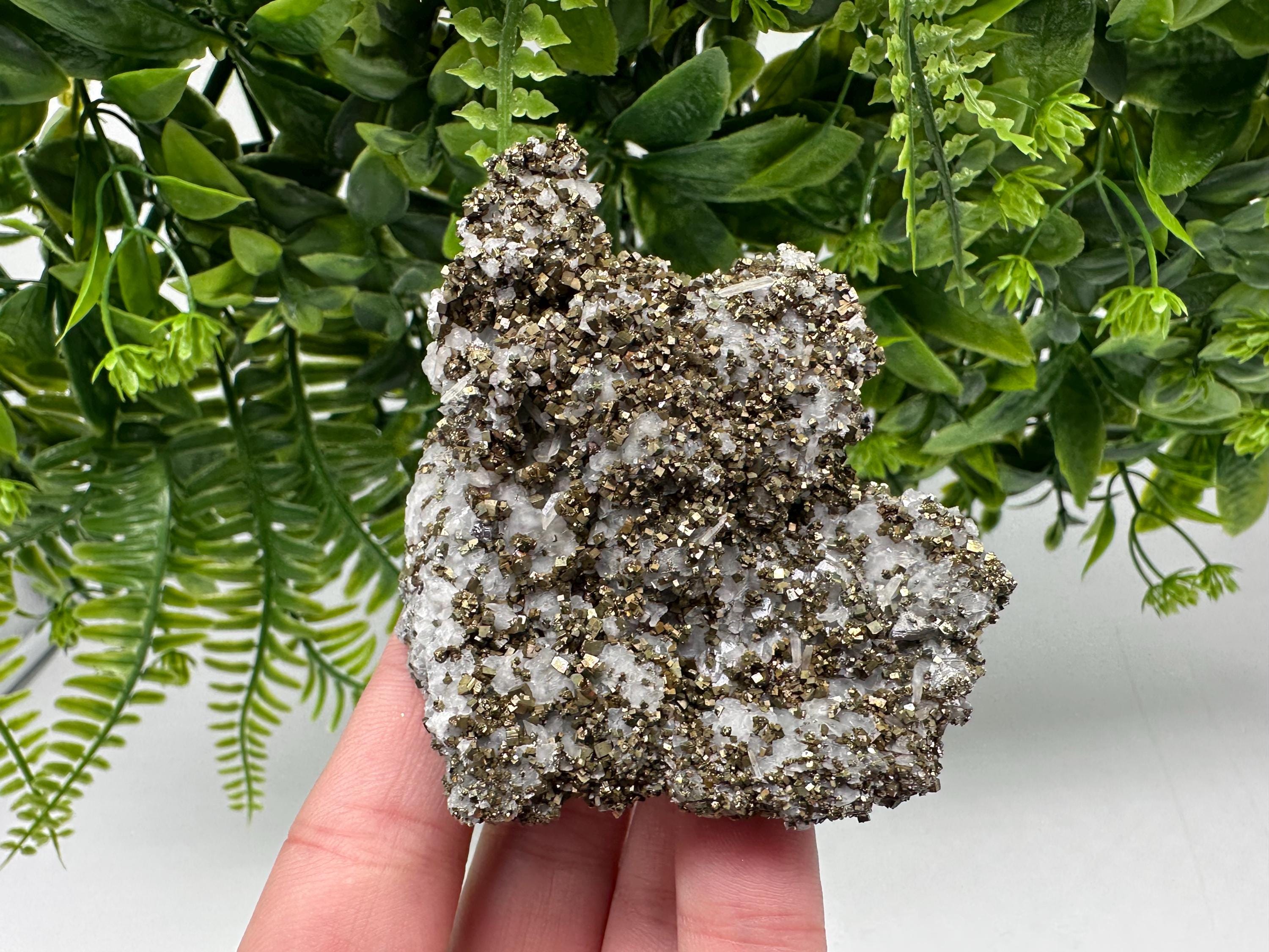 Pyrite on Quartz, Calcite Mineral Specimen, Borieva Mine, Bulgaria