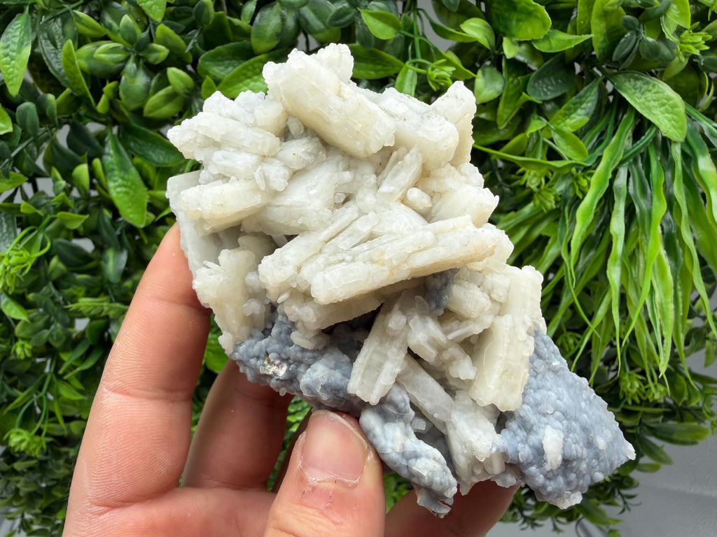 Rare Fluorescent Calcite after Barite on Chalcedony - Androvo Mine, Bulgaria