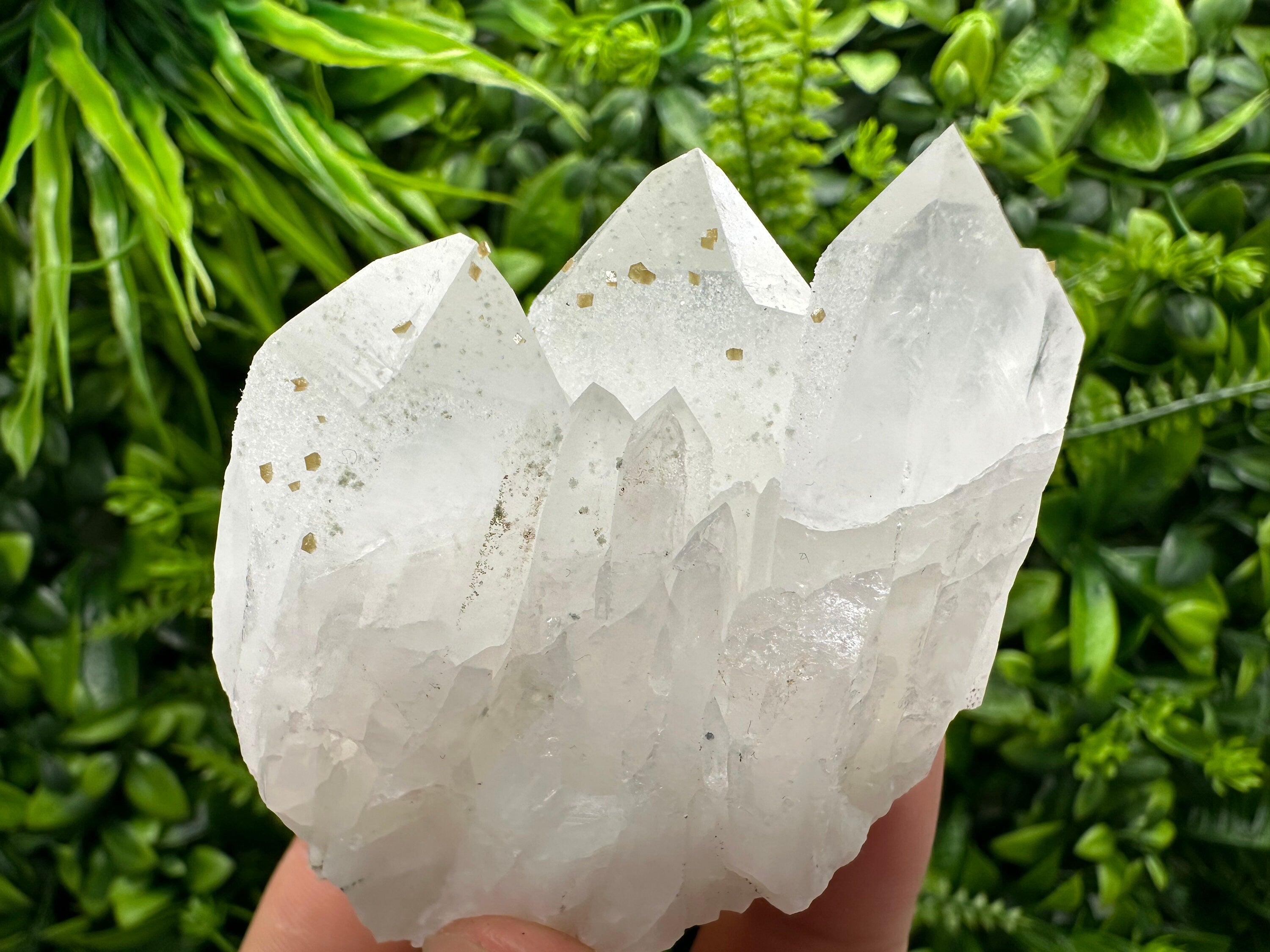 Quartz Cluster with Rhodochrosite and Chlorite Inclusions