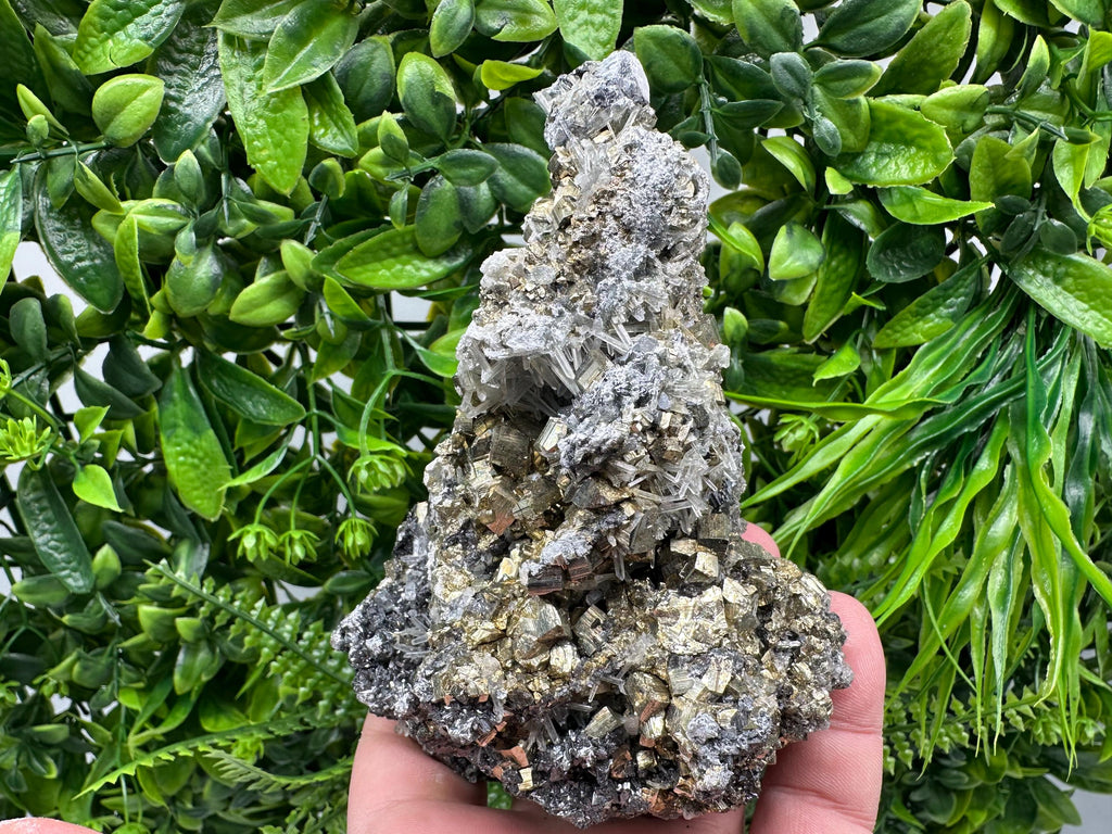 Rainbow Pyrite on Quartz with Oxide, Natural Minerals Decor, Borieva Bulgaria