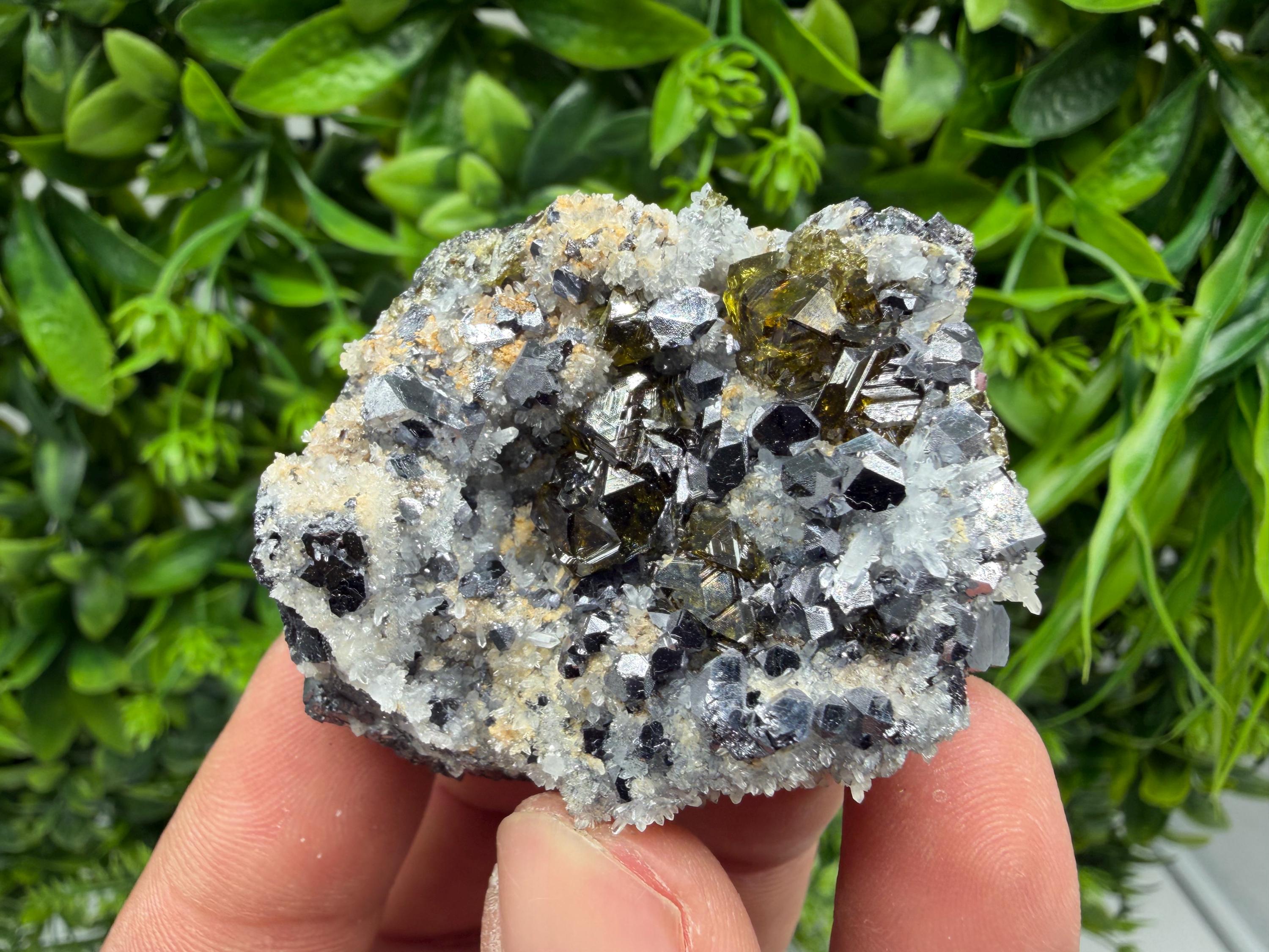 Sphalerite Cleiopfane on Quartz Mineral Specimen, Krushev Dol Mine, Bulgaria Home Decor Stone