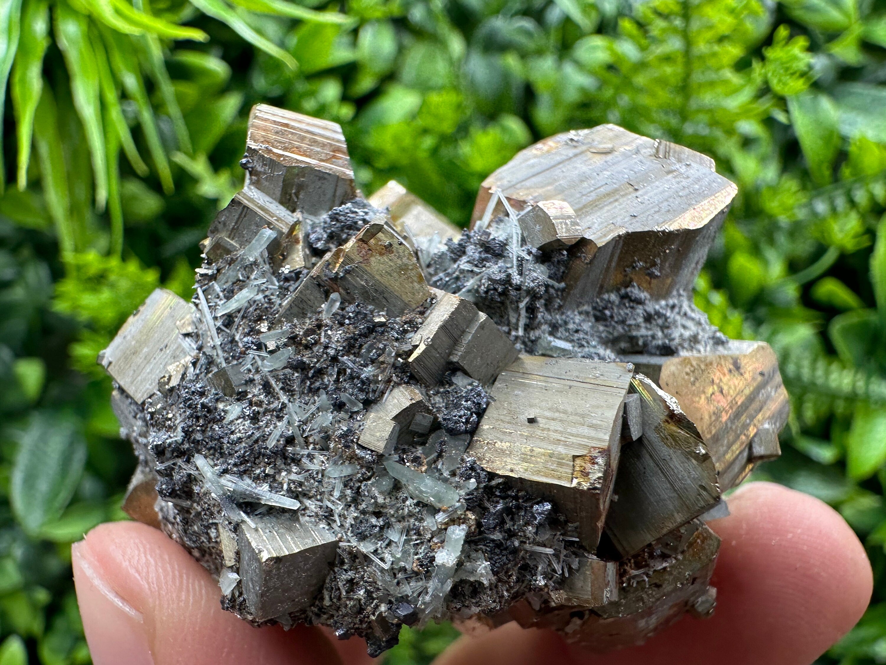 Double Sided Pyrite Cluster with Hematite, Madan Bulgaria