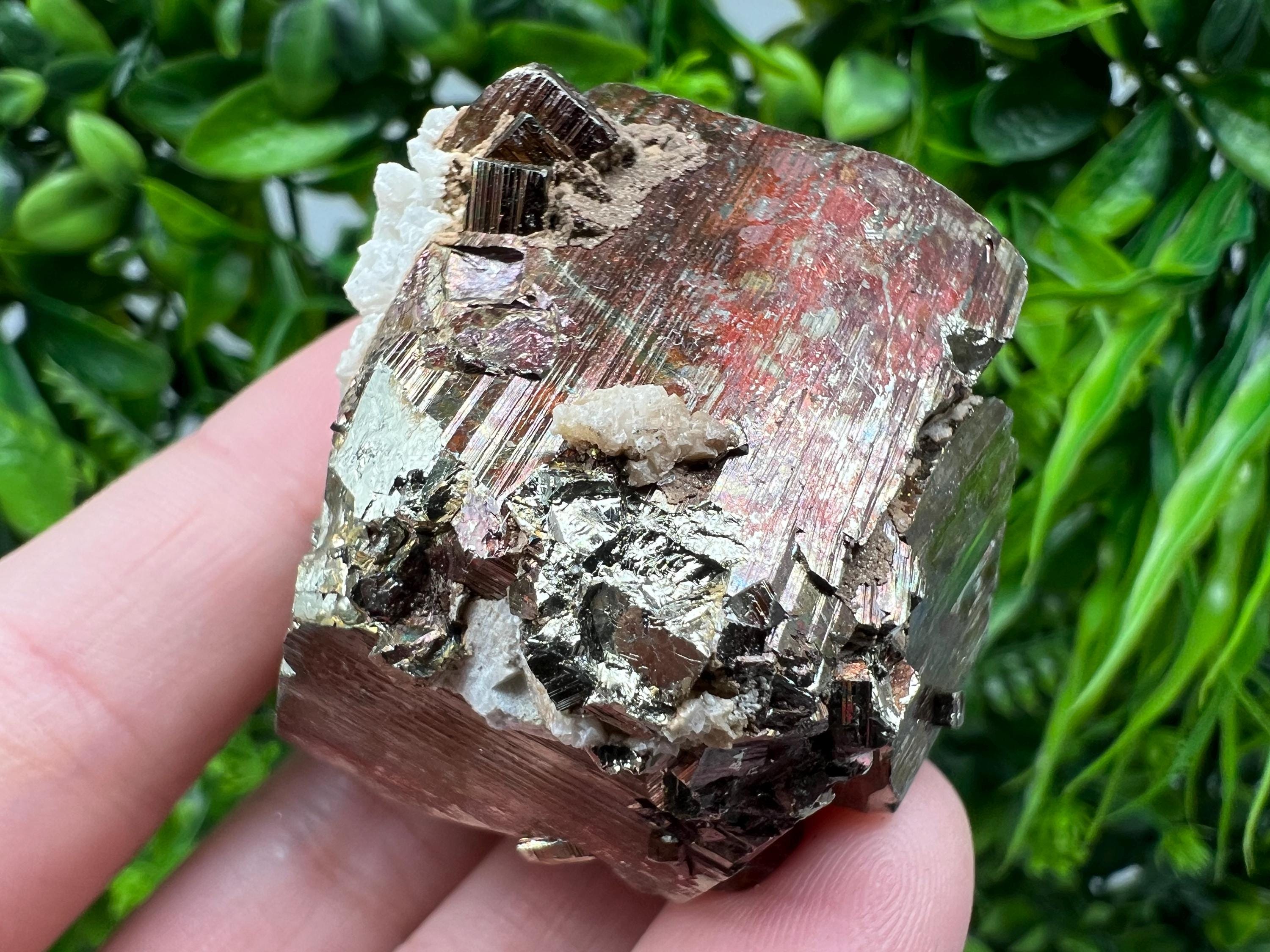 Rainbow Pyrite with Calcite, Natural Mineral Souvenir, Borieva Bulgaria