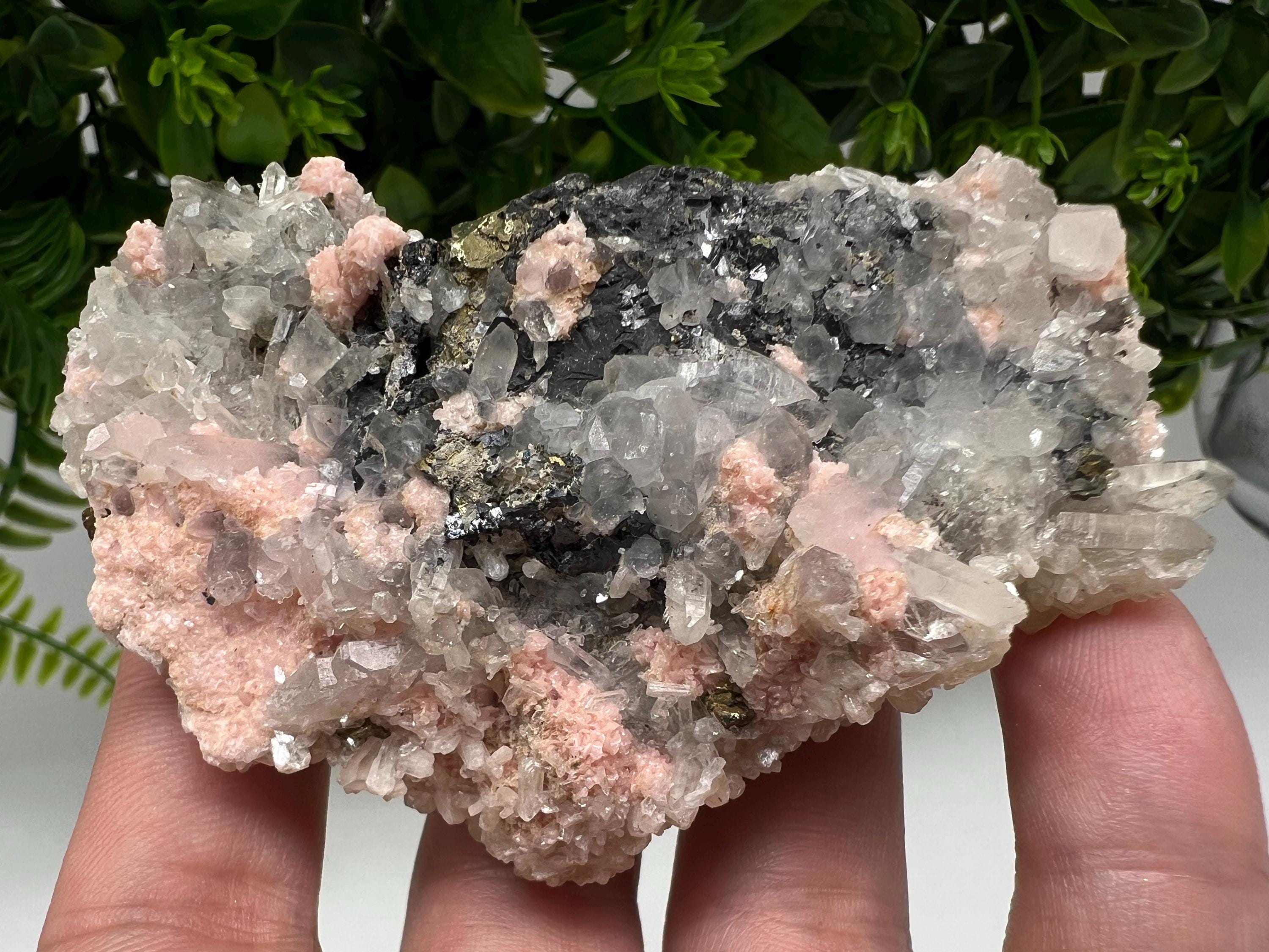 Rhodochrosite on Quartz: Pink Mineral Specimen, Starnica Mine, Bulgaria