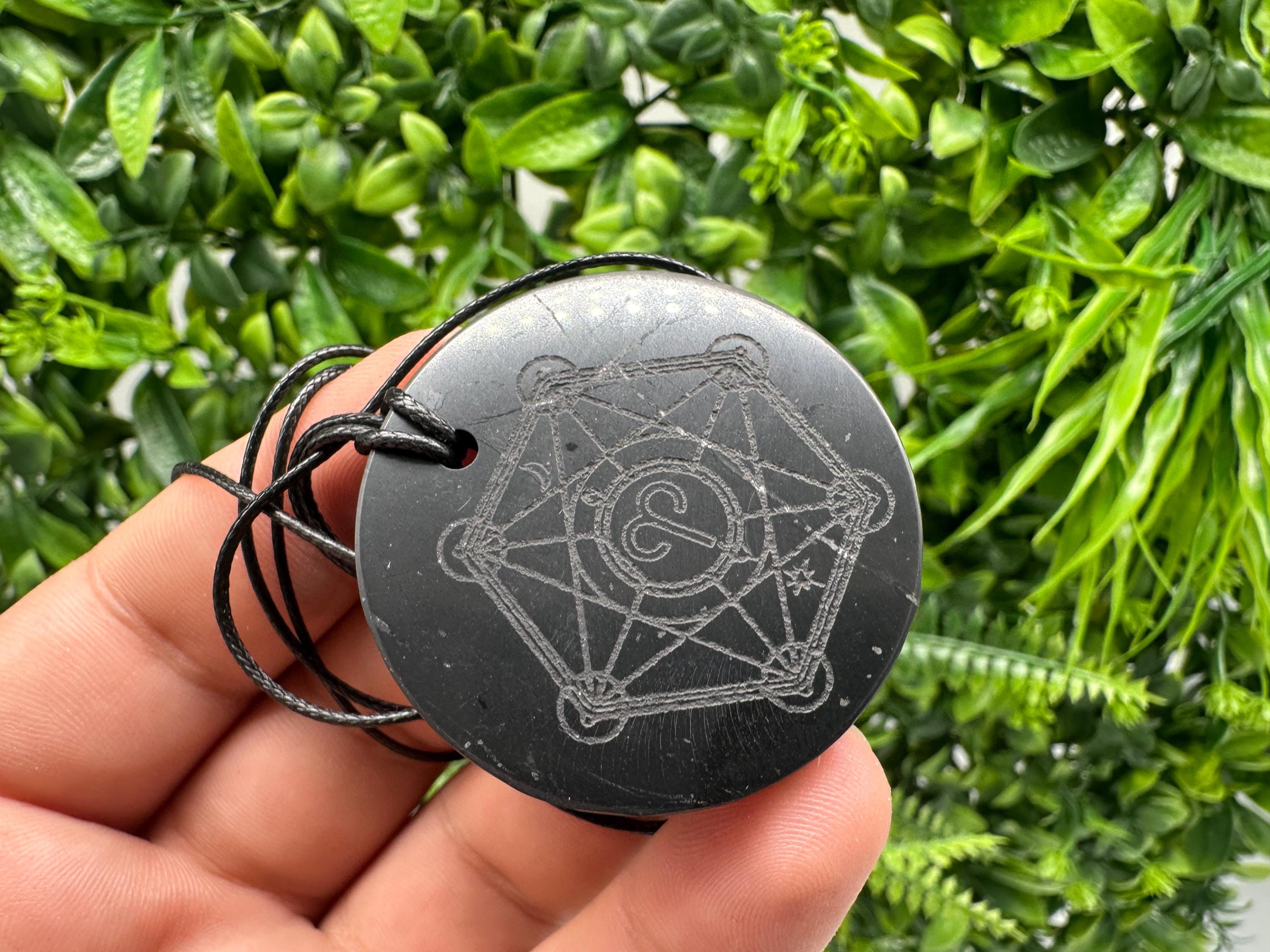 Shungite Aries Zodiac Pendant Necklace: EMF Protection Healing Stone