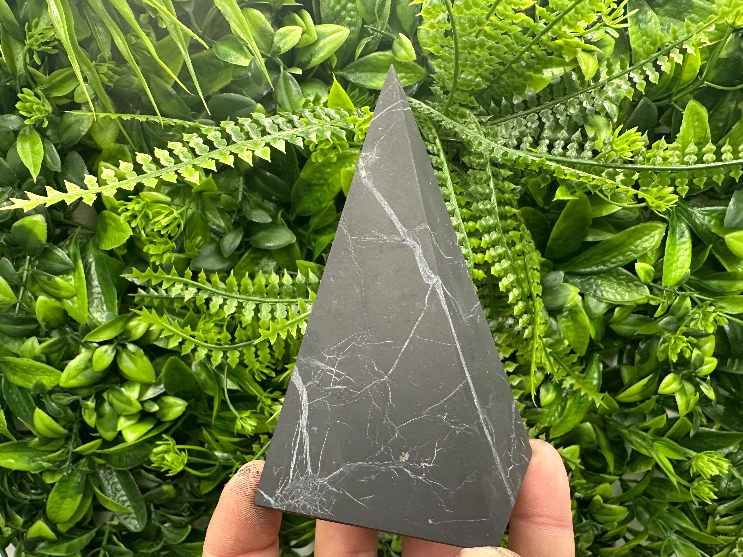 Shungite Crystal Pyramid (12cm): EMF & 5G Protection, Healing Stone