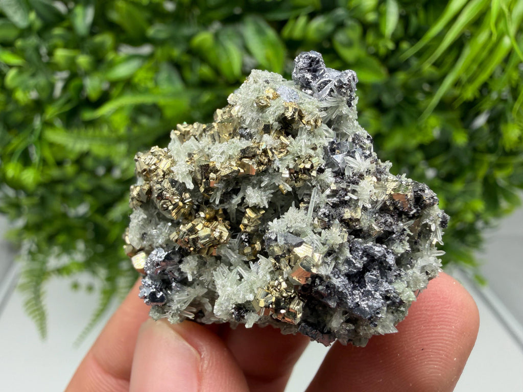 Pyrite on Green Quartz Mineral Specimen, Borieva Mine, Bulgaria