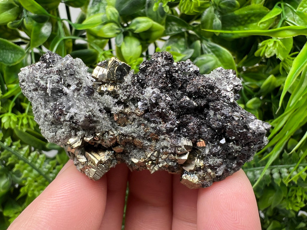 Pyrite on Green Quartz, Bulgaria Mineral Specimen, Home Decor Stone