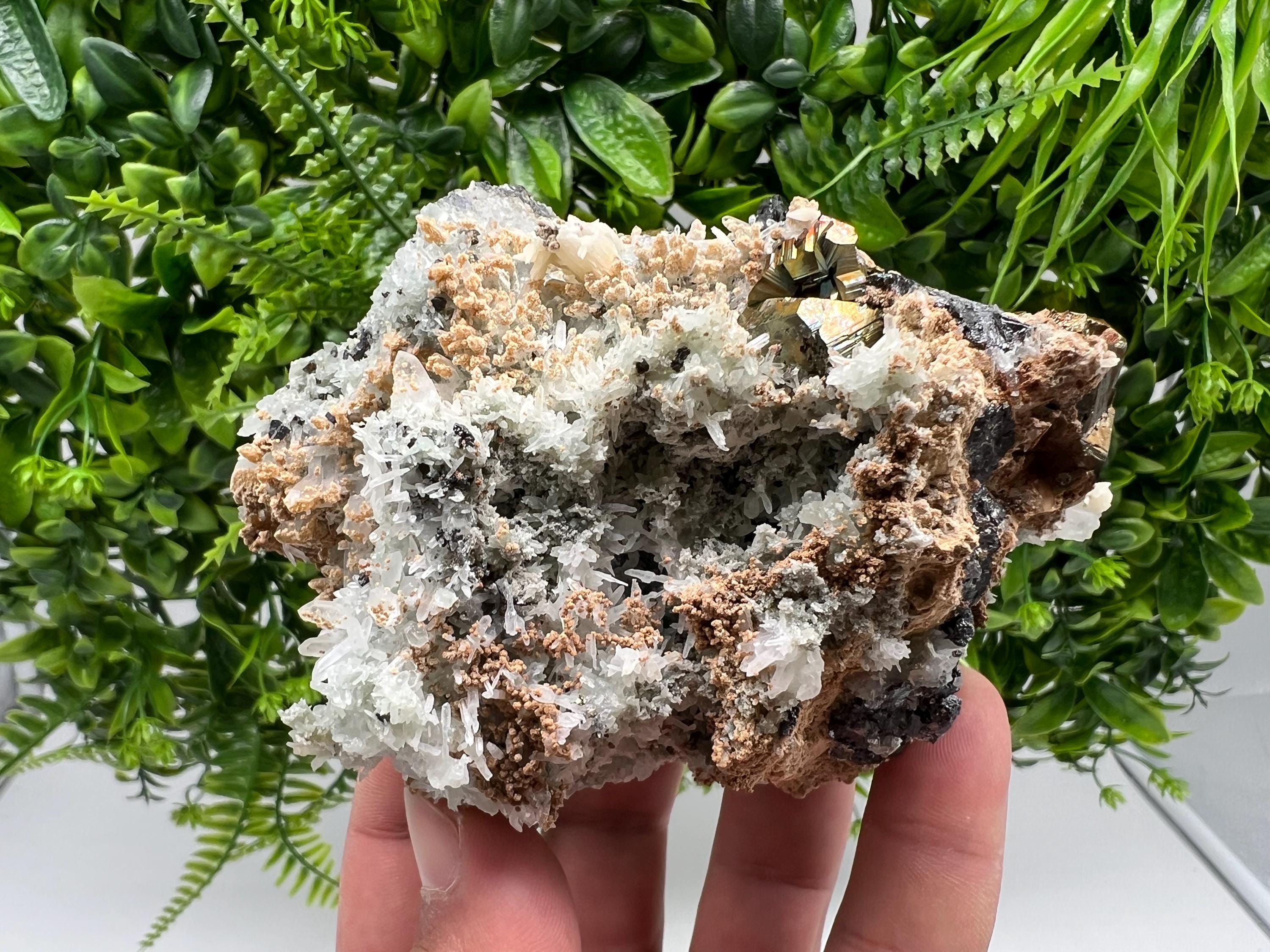 Wonderful Rainbow Pyrite,Sphalerite on Quartz from 9 th September mine,Madan,Bulgaria natural,collectibles mineral specimen,home decor stone