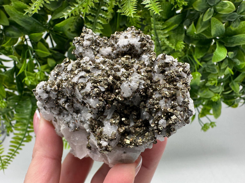 Pyrite on Quartz, Calcite Mineral Specimen, Bulgaria